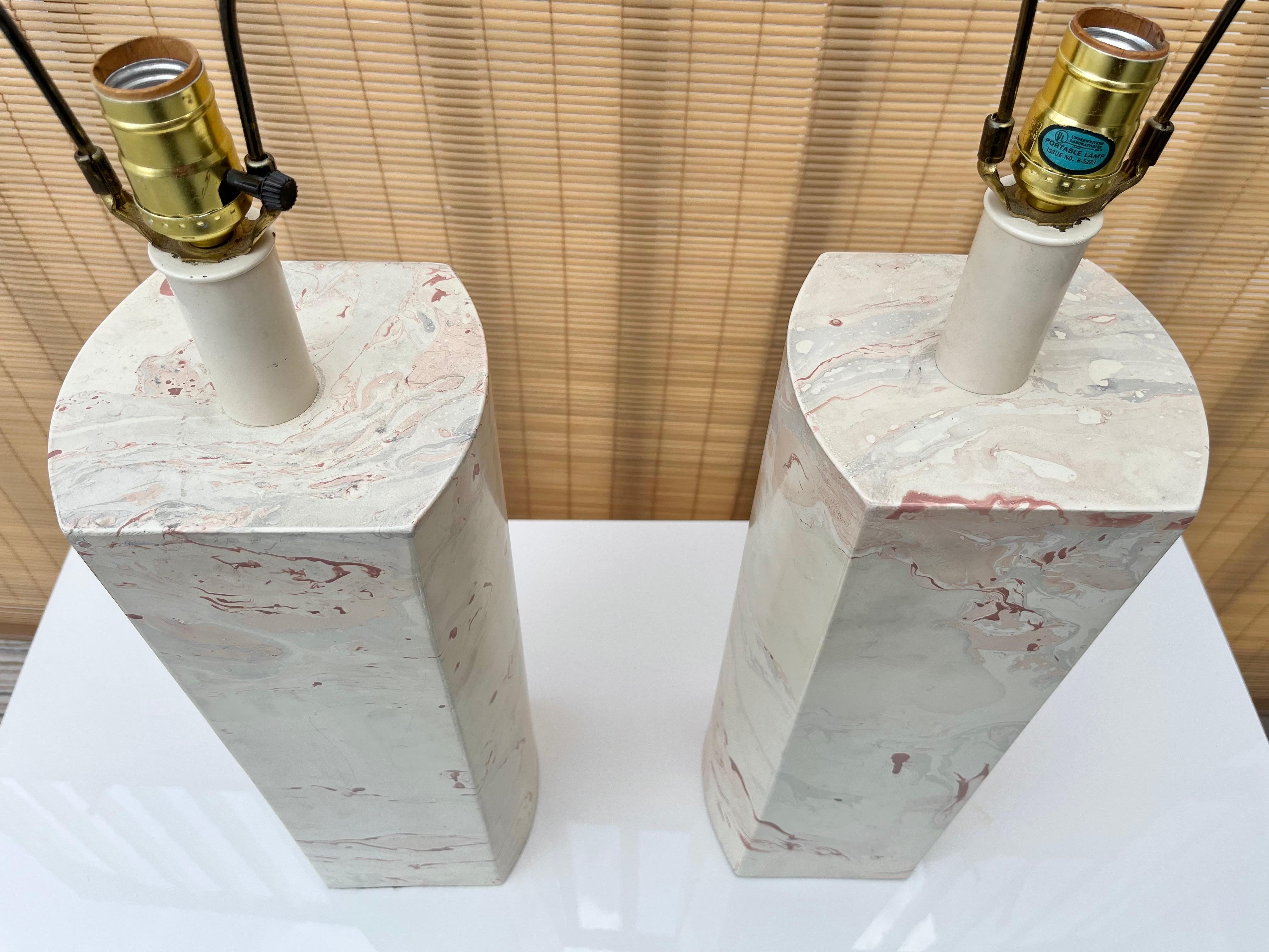 Pair of Vintage Postmodern Marbleized Table Lamps For Sale 3