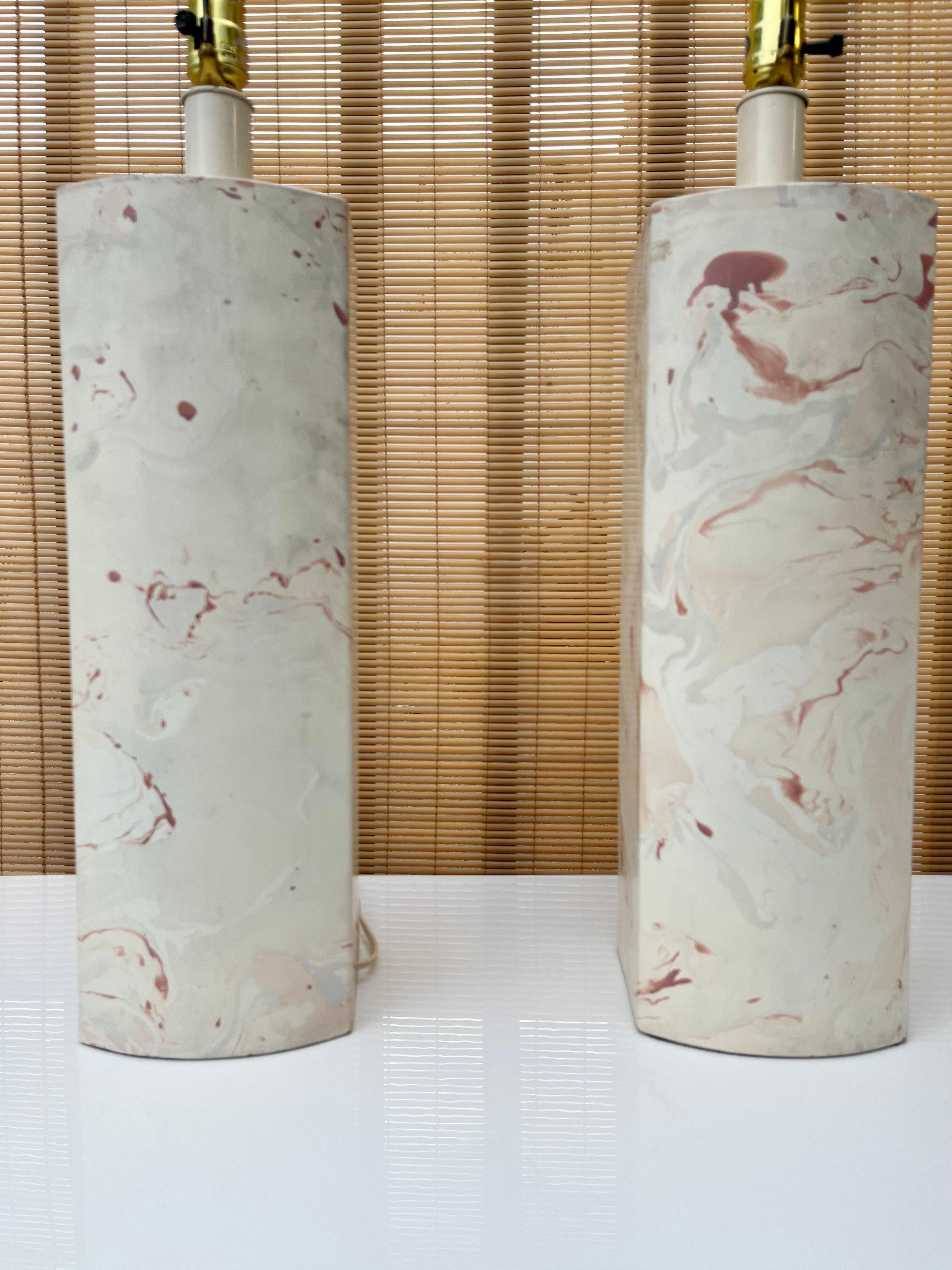 Late 20th Century Pair of Vintage Postmodern Marbleized Table Lamps