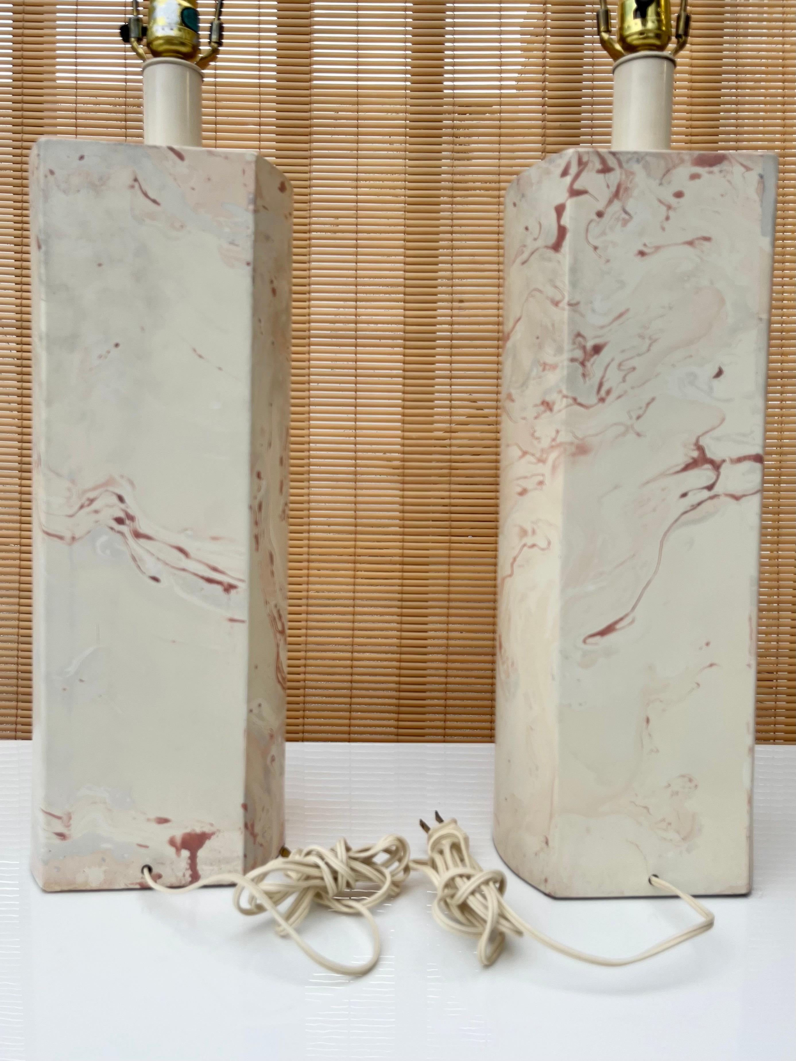 Plaster Pair of Vintage Postmodern Marbleized Table Lamps