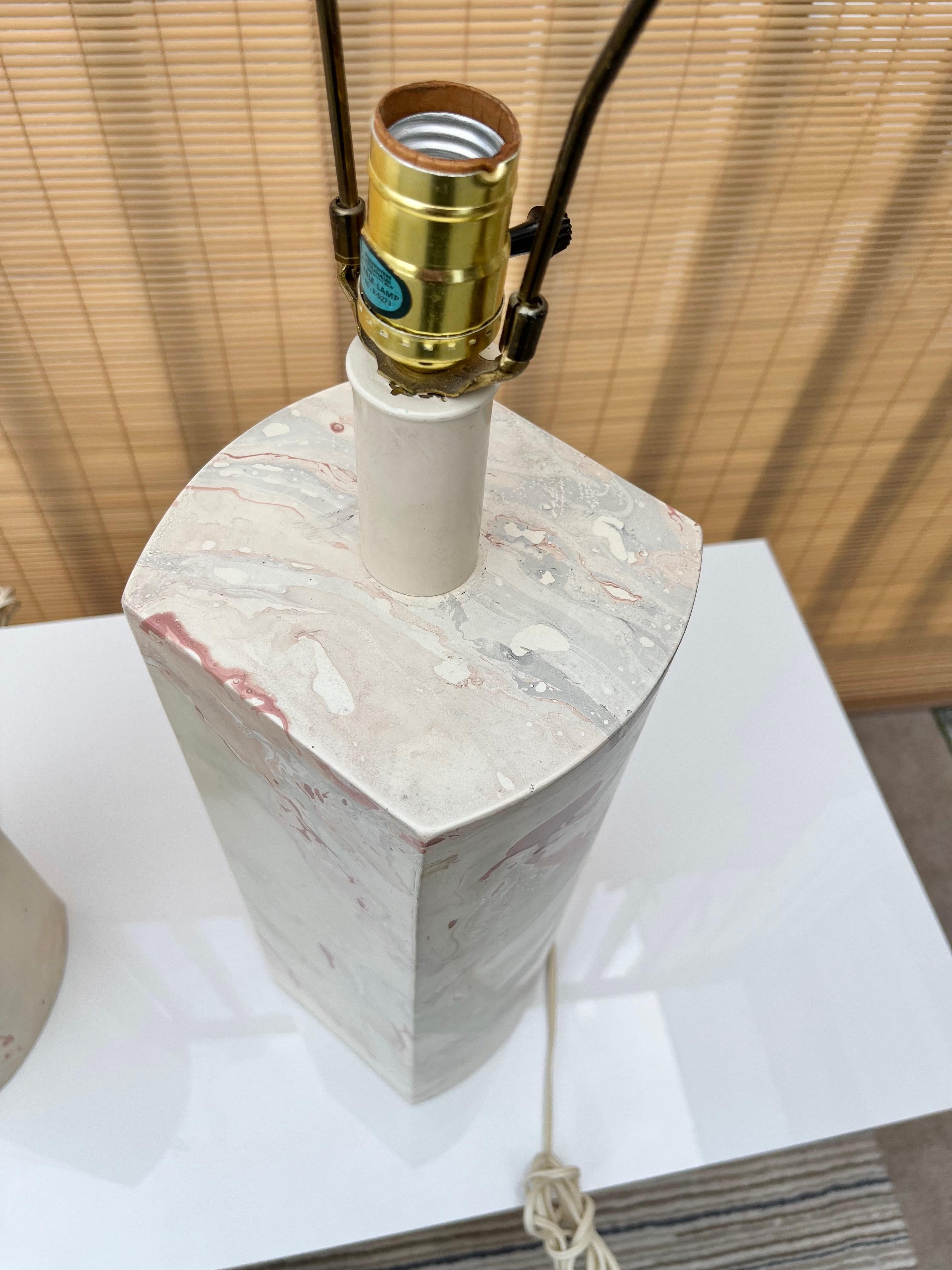 Pair of Vintage Postmodern Marbleized Table Lamps For Sale 2