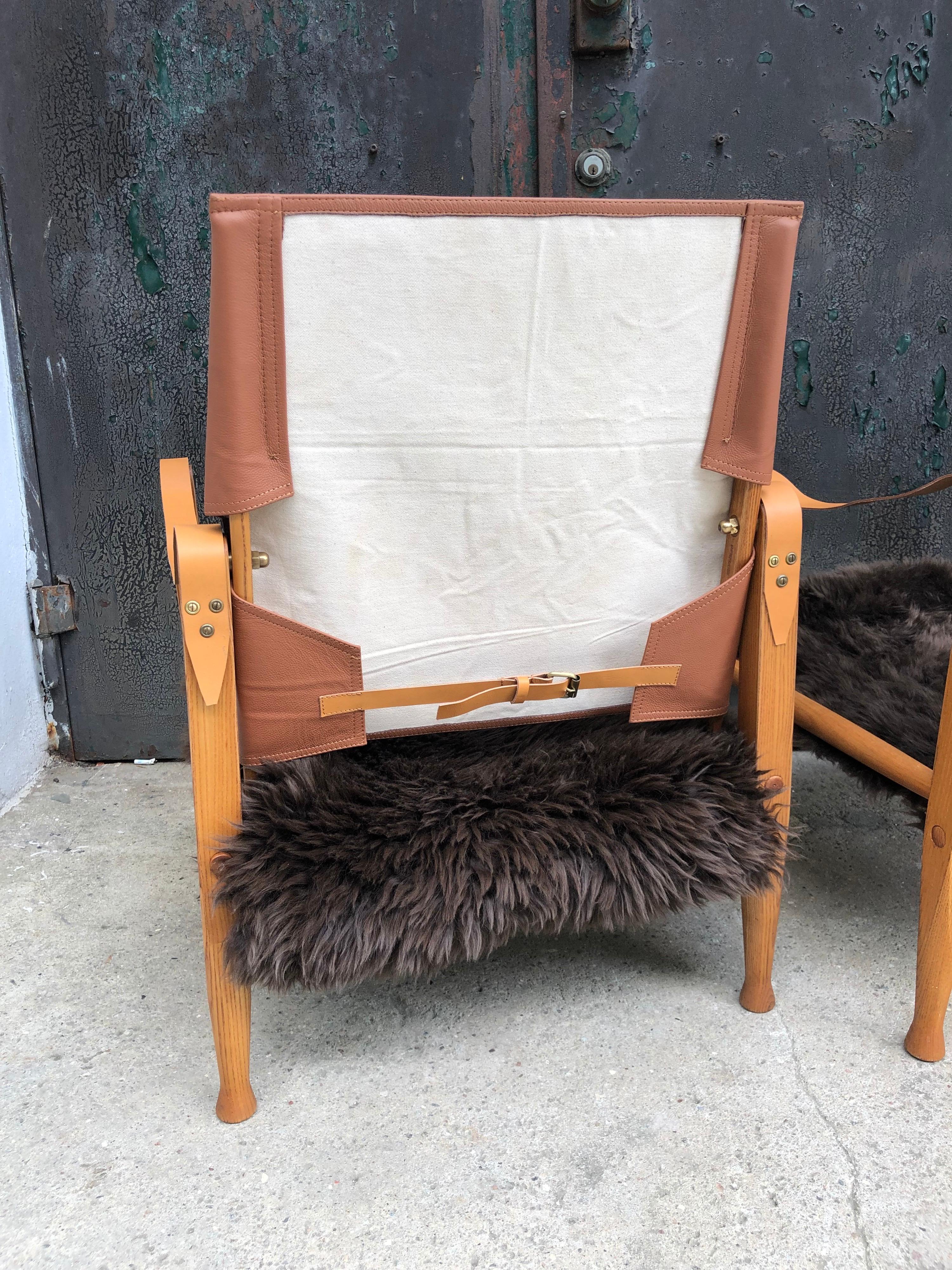 Pair of Vintage Refurbished Kaare Klint Safari Chairs from the 1960s For Sale 6