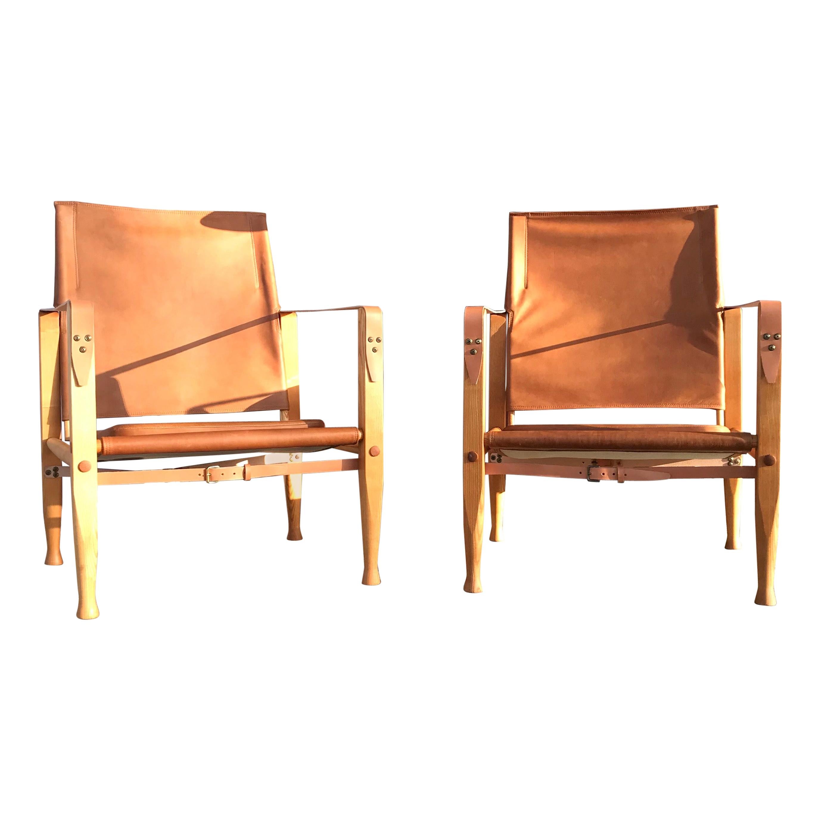 Pair of Vintage Refurbished Kaare Klint Safari Lounge Chairs