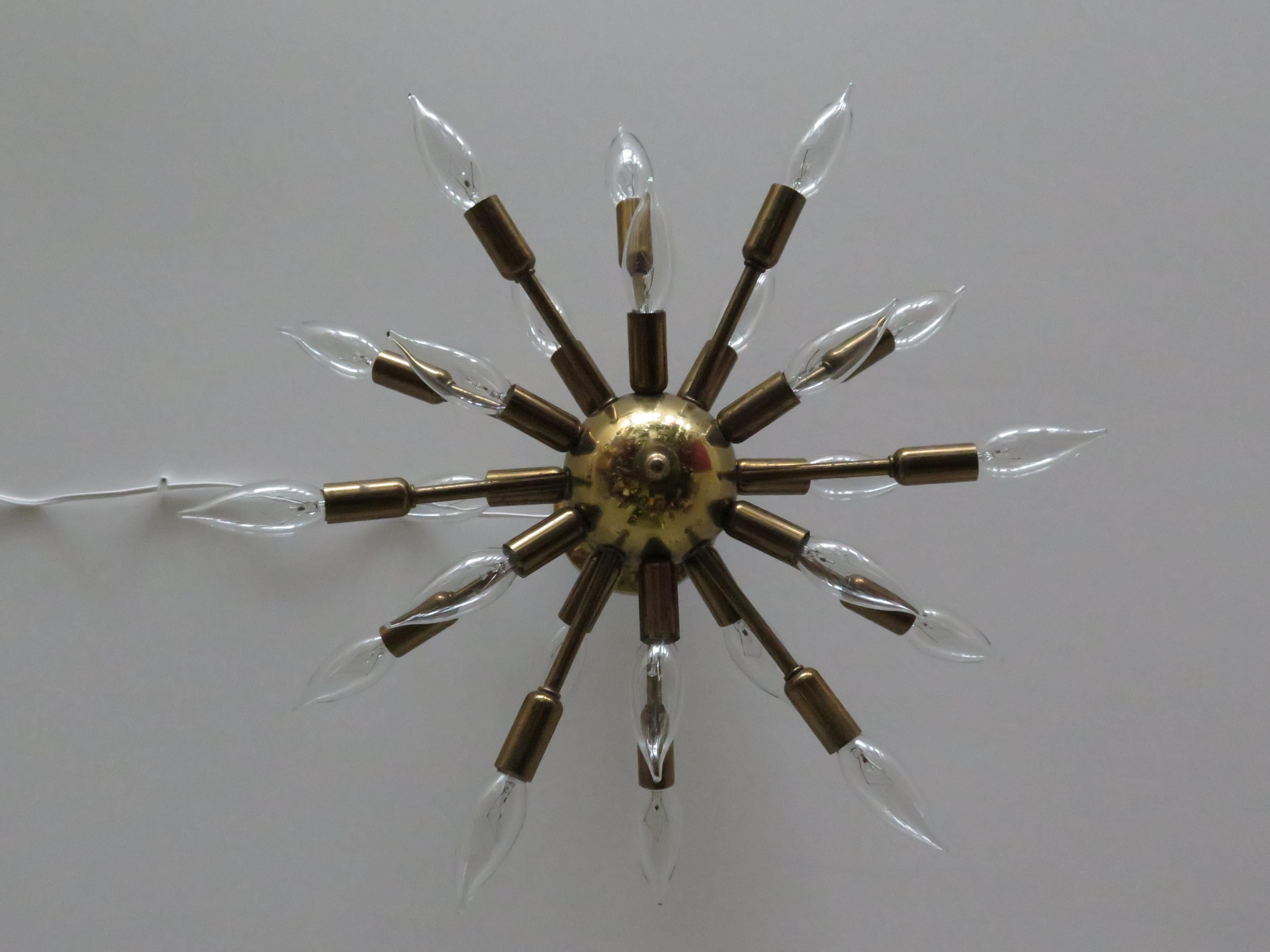 Mid-Century Modern A Pair Of Vintage Sputnik Chandeliers Brass