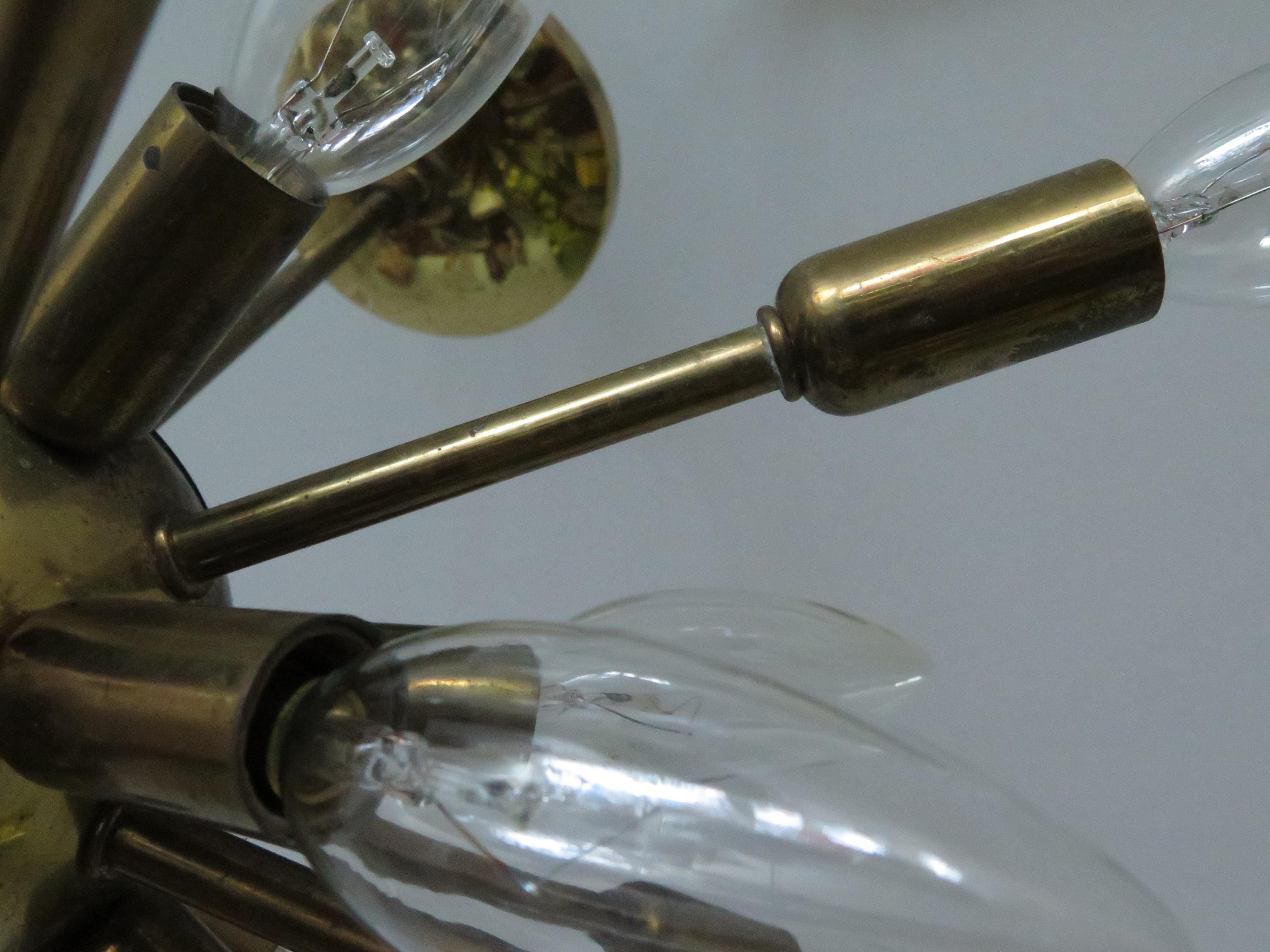 A Pair Of Vintage Sputnik Chandeliers Brass In Good Condition In St.Petersburg, FL