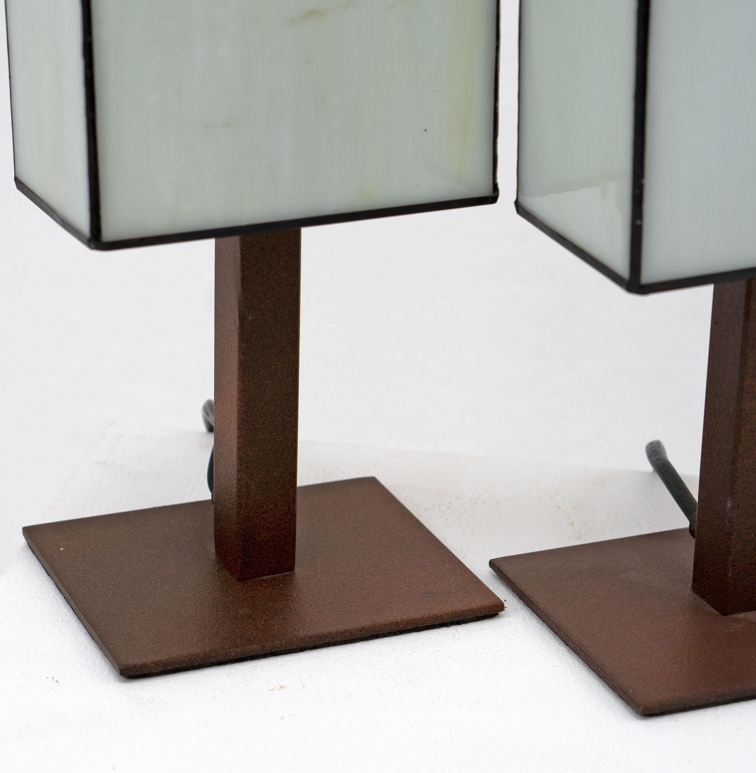 Art Deco A Pair of Vintage Stained Glass and Table Lamps