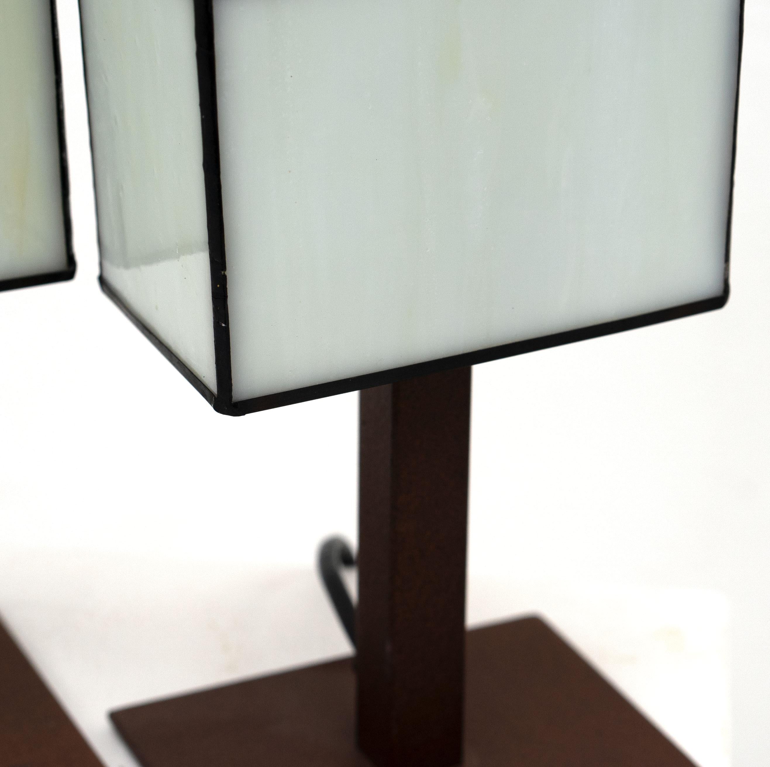 Spanish A Pair of Vintage Stained Glass and Table Lamps