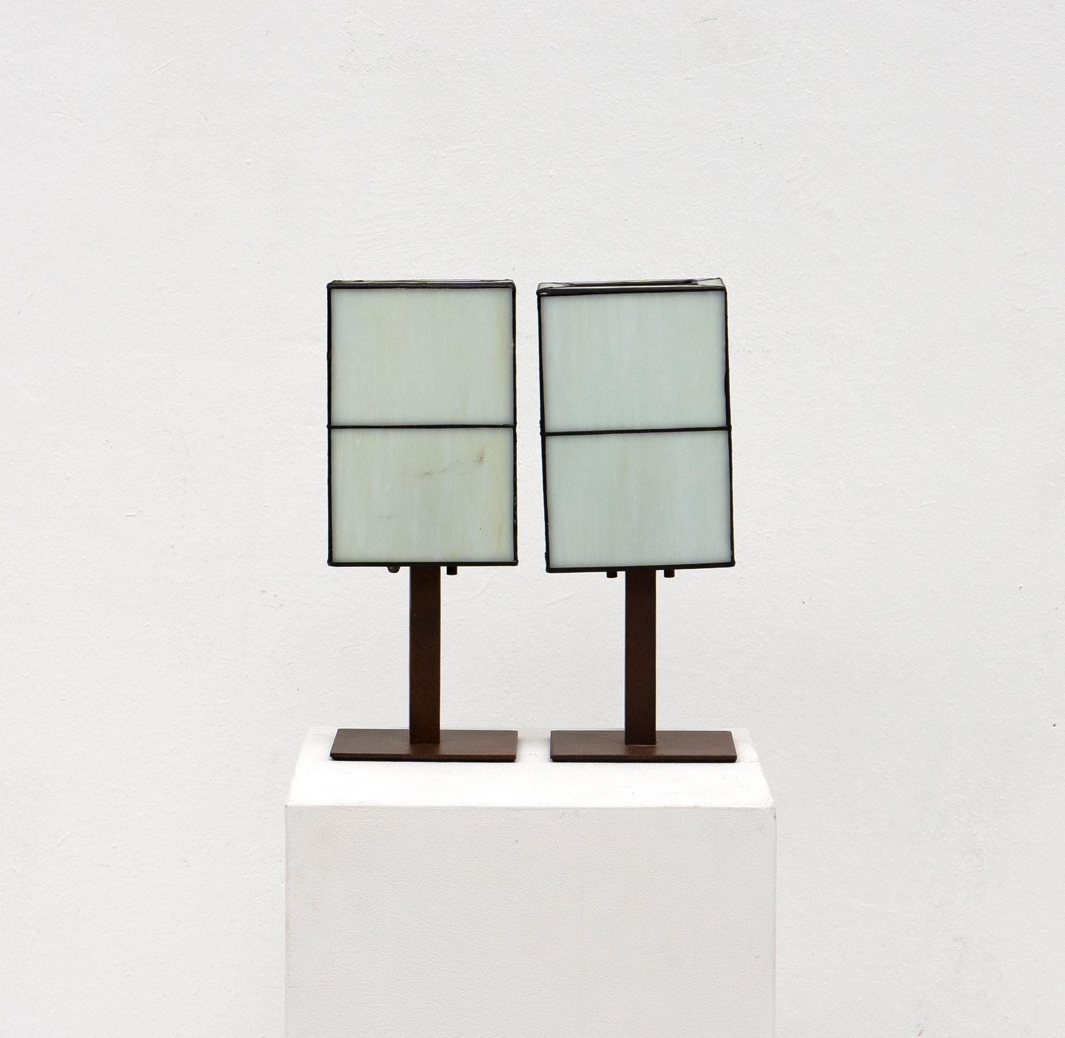 A Pair of Vintage Stained Glass and Table Lamps In Good Condition In Surbiton, GB