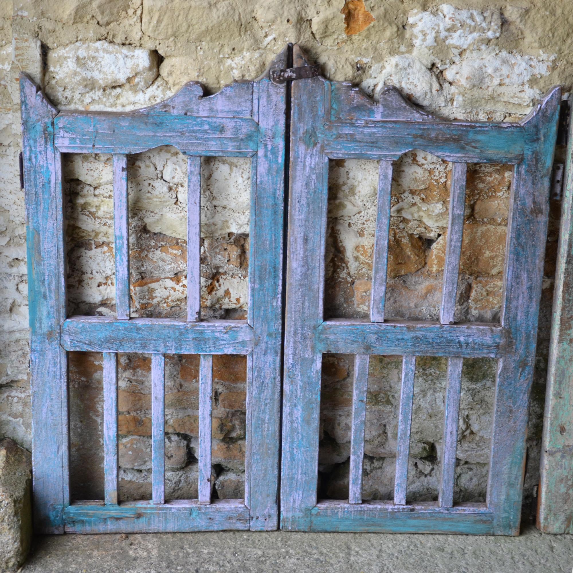 Pair of vintage wood and iron garden gates. Width with hinge 108 cm.