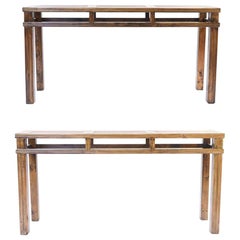 Pair of Vintage Wood and Rattan Asian Consoles