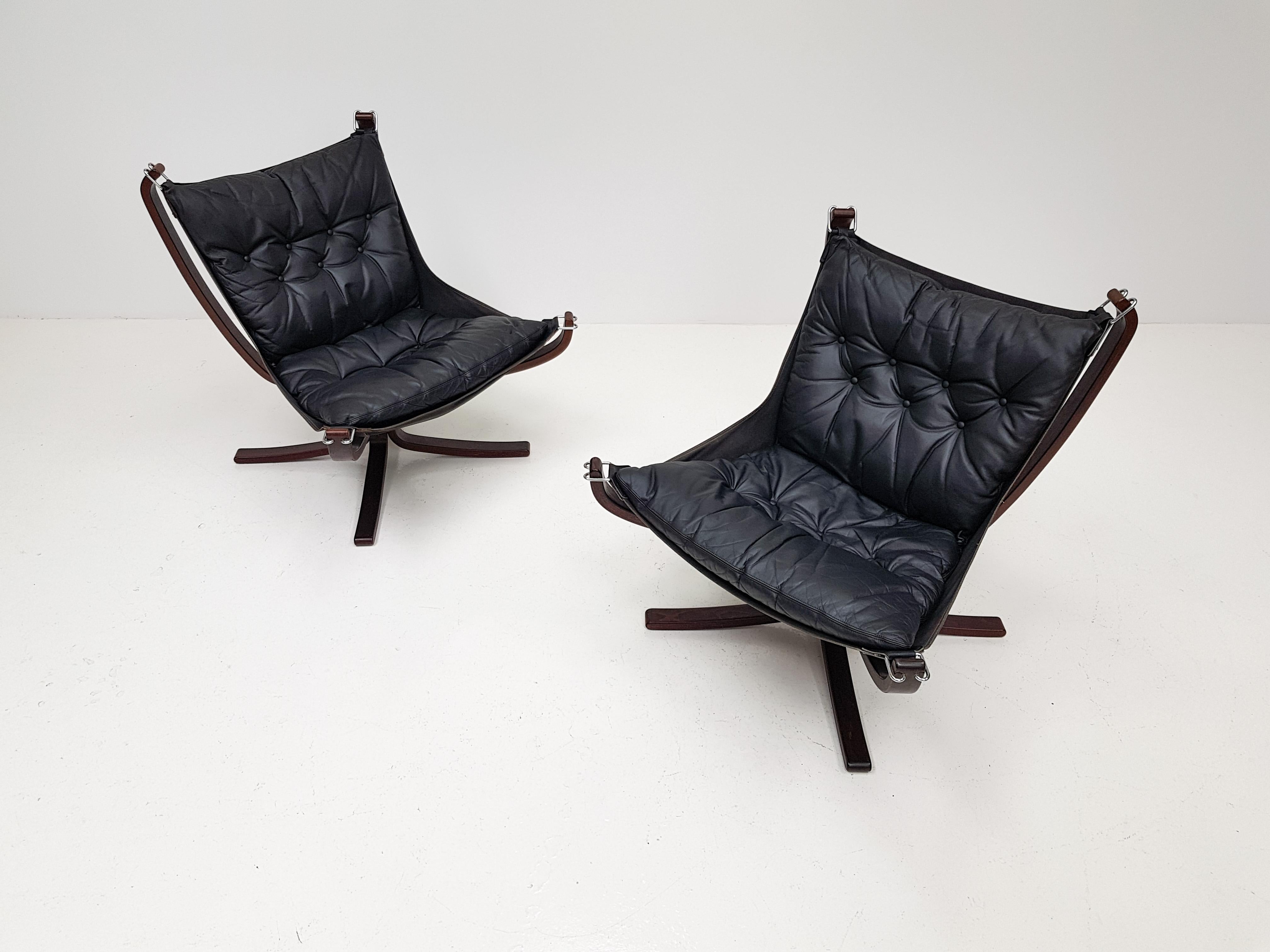20th Century Pair of Vintage X-Framed Sigurd Ressell Designed Falcon Chairs, 1970s
