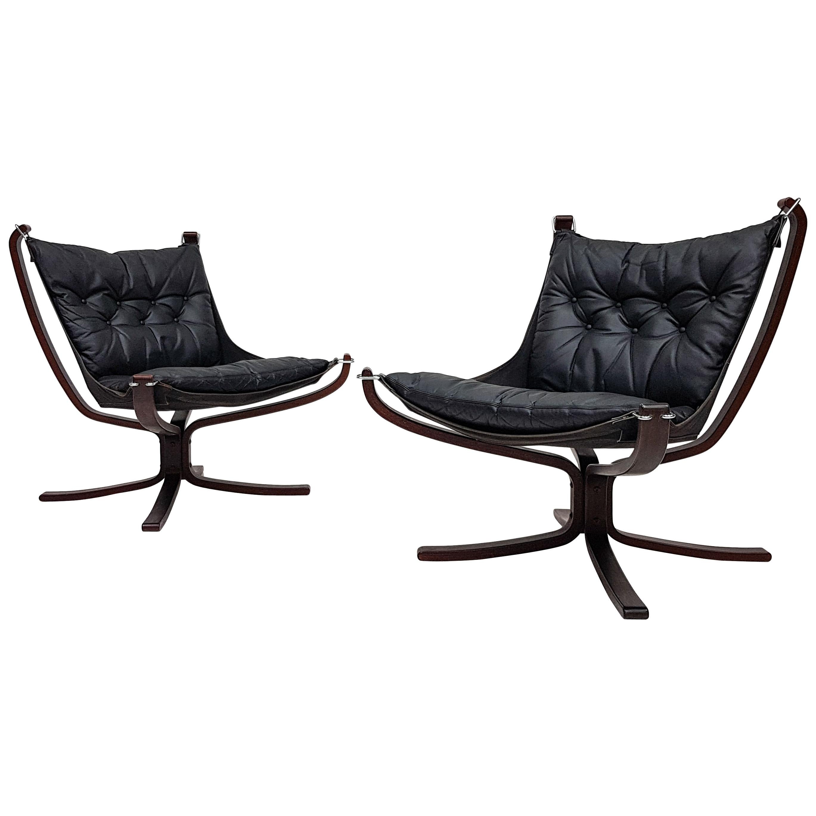 Pair of Vintage X-Framed Sigurd Ressell Designed Falcon Chairs, 1970s