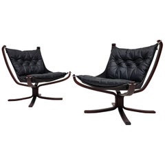 Pair of Vintage X-Framed Sigurd Ressell Designed Falcon Chairs, 1970s