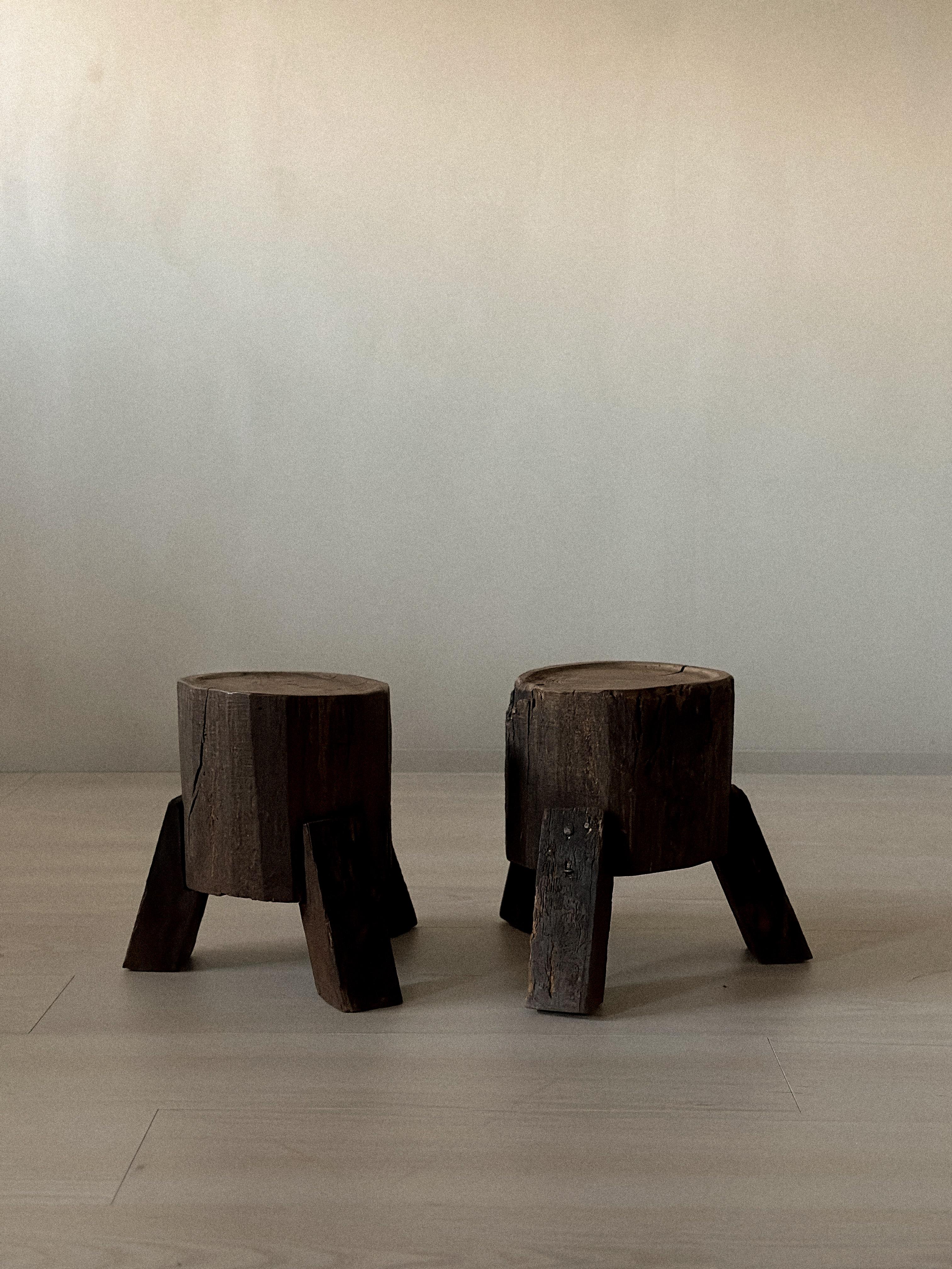 A pair of Wabi Sabi side tables, crafted in Spain circa 1960s. Designed with simple, organic forms and a natural, aged patina that highlights the beauty of imperfection. Suitable for use as small tables. 


