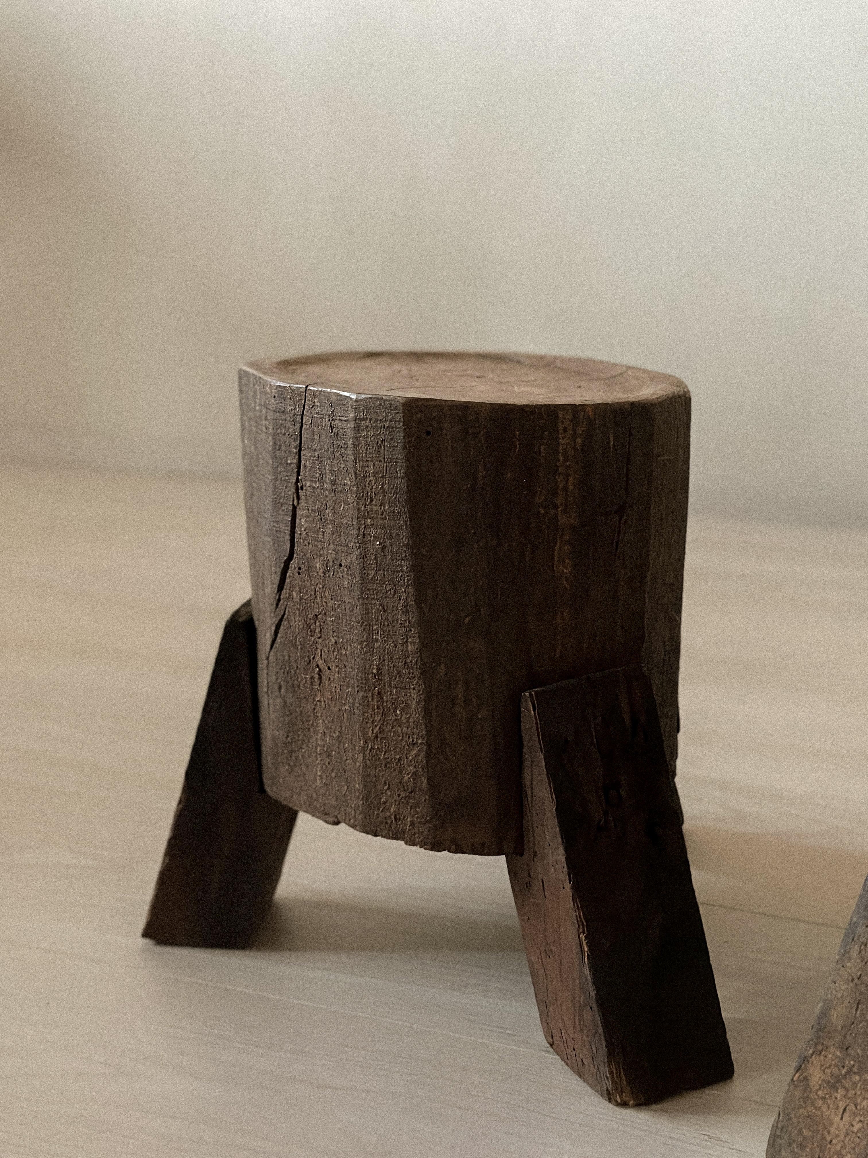Hand-Crafted A Pair of Wabi Sabi Side tables or stool, Spain, circa 1960s