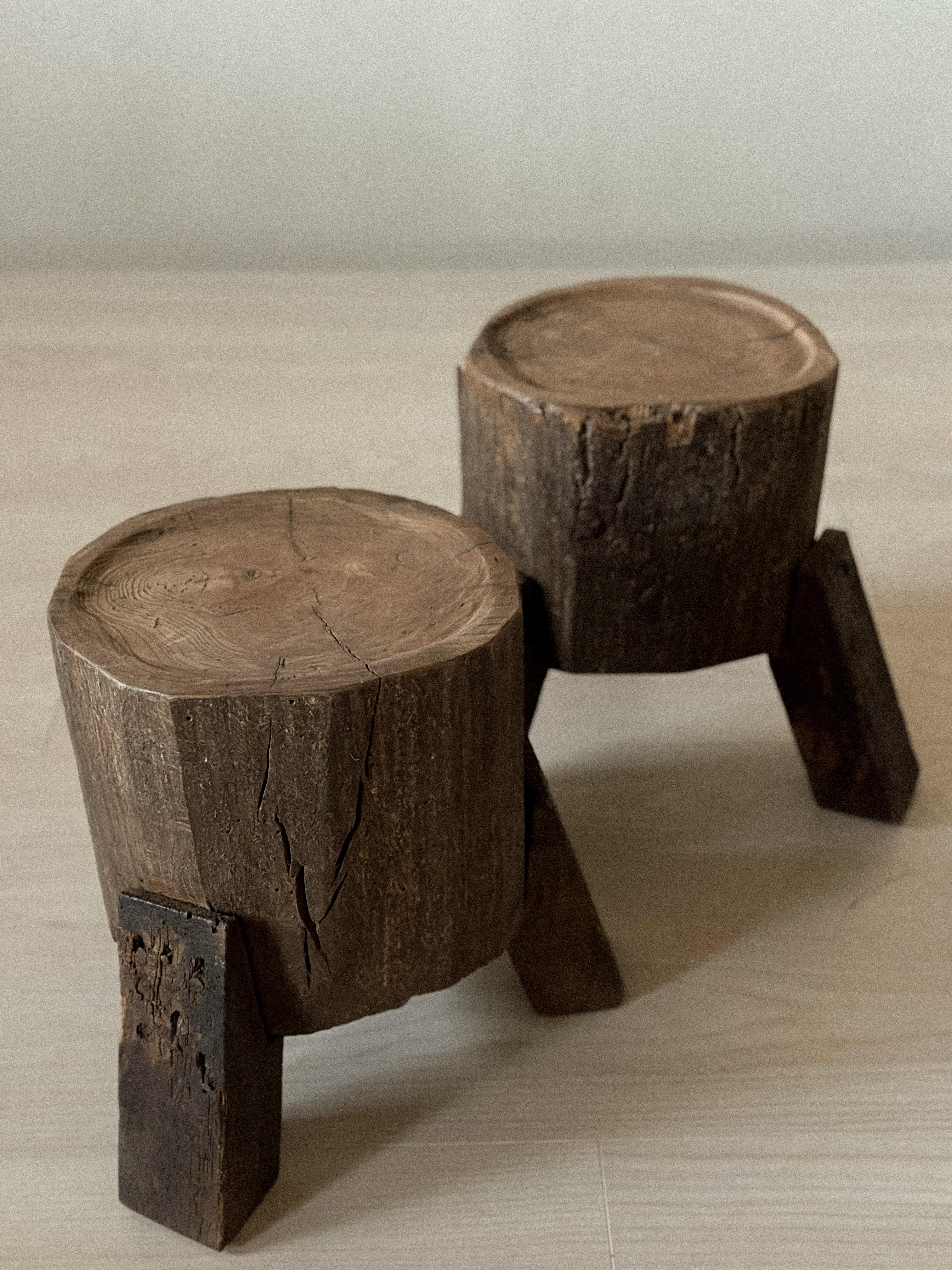 Wood A Pair of Wabi Sabi Side tables or stool, Spain, circa 1960s
