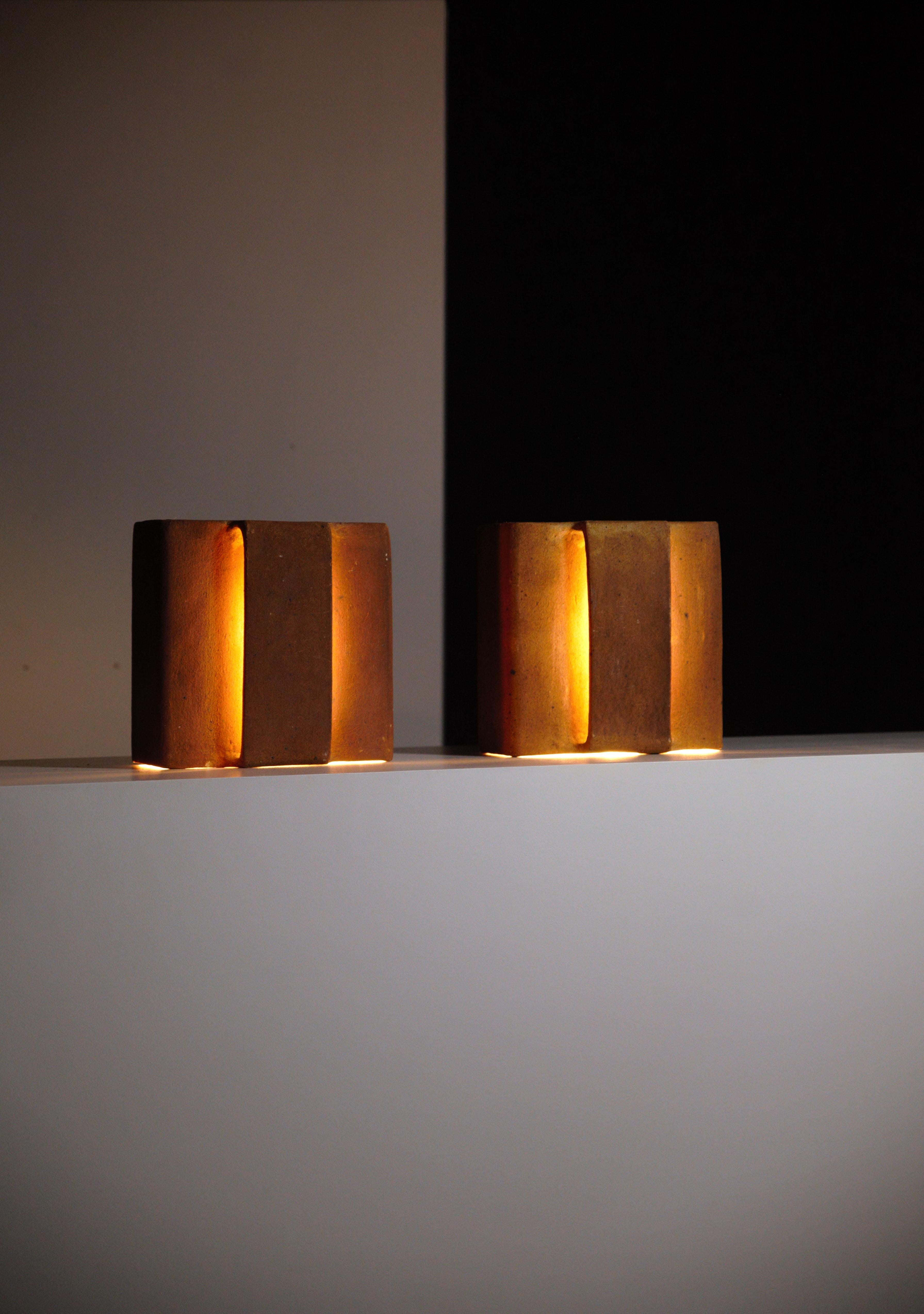 Stoneware A Pair of Wall Ceramic Light by Guy Bareff France 1970s