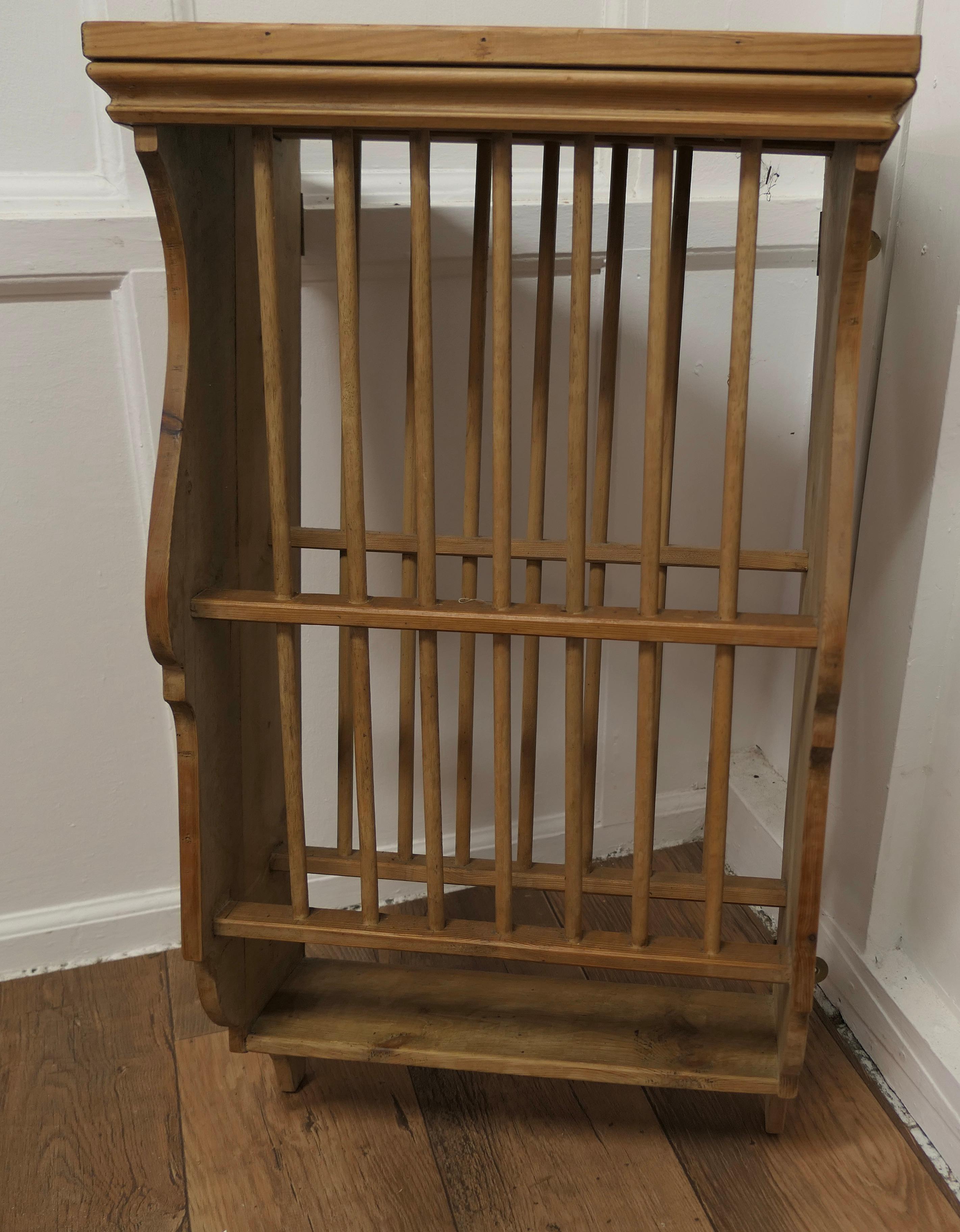 A Pair of Wall Hanging Pine Plate Racks


These useful pieces hang on the wall to drain and store plates until required, it is unusual to find a pair like this
It has a pine frame and wooden dowels with a waterfall shape, allowing 2 rows of