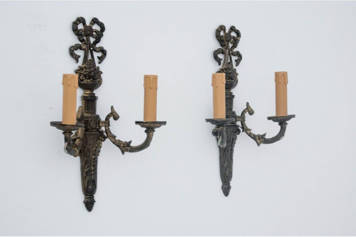 Ottone Coppia di lampade da parete, Francia, 1890 circa. in vendita