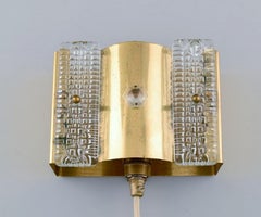 Pair of Wall Lamps Made of Brass and Art Glass, Danish Design, 1970s