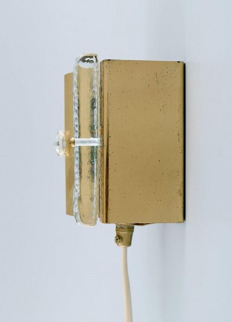 Late 20th Century Pair of Wall Lamps Made of Brass and Art Glass, Danish Design, 1970s For Sale