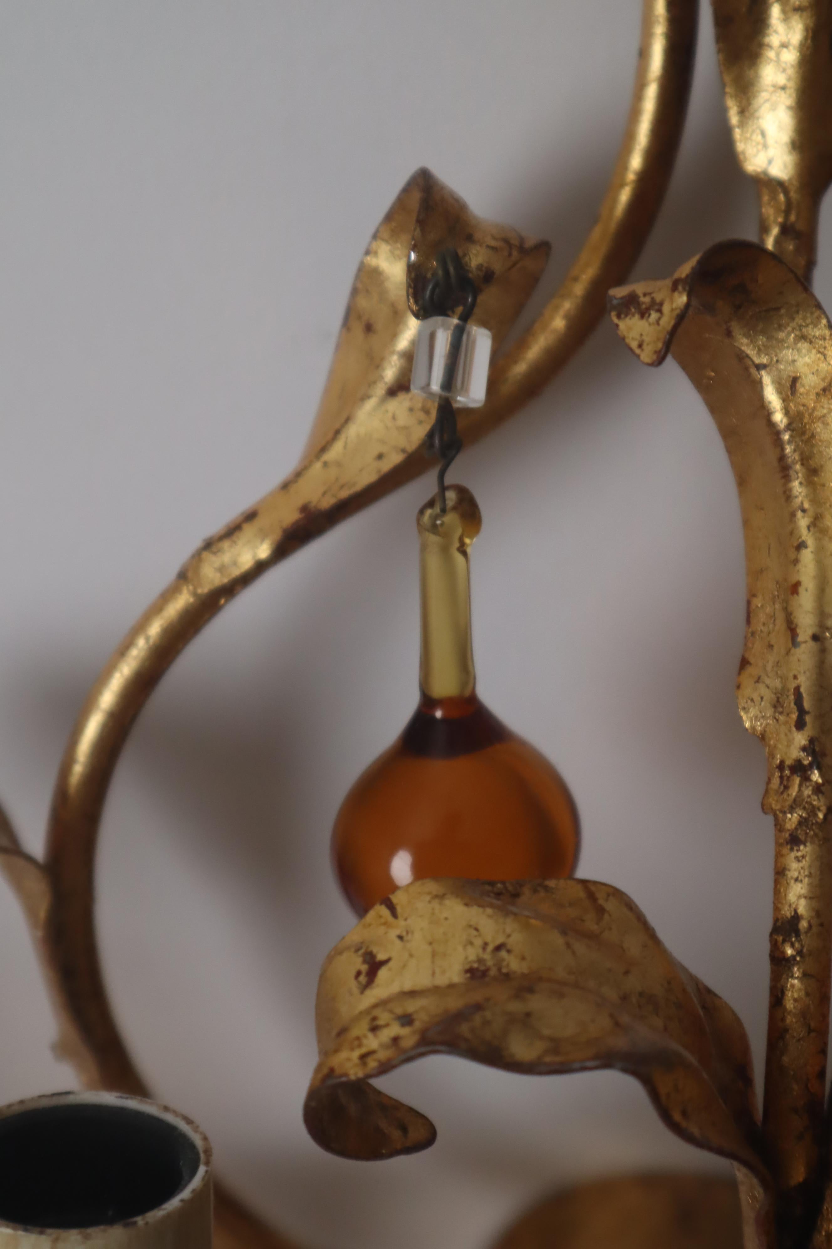 A pair of wall lamps with dropping crystal glass. italy, 1960s For Sale 2