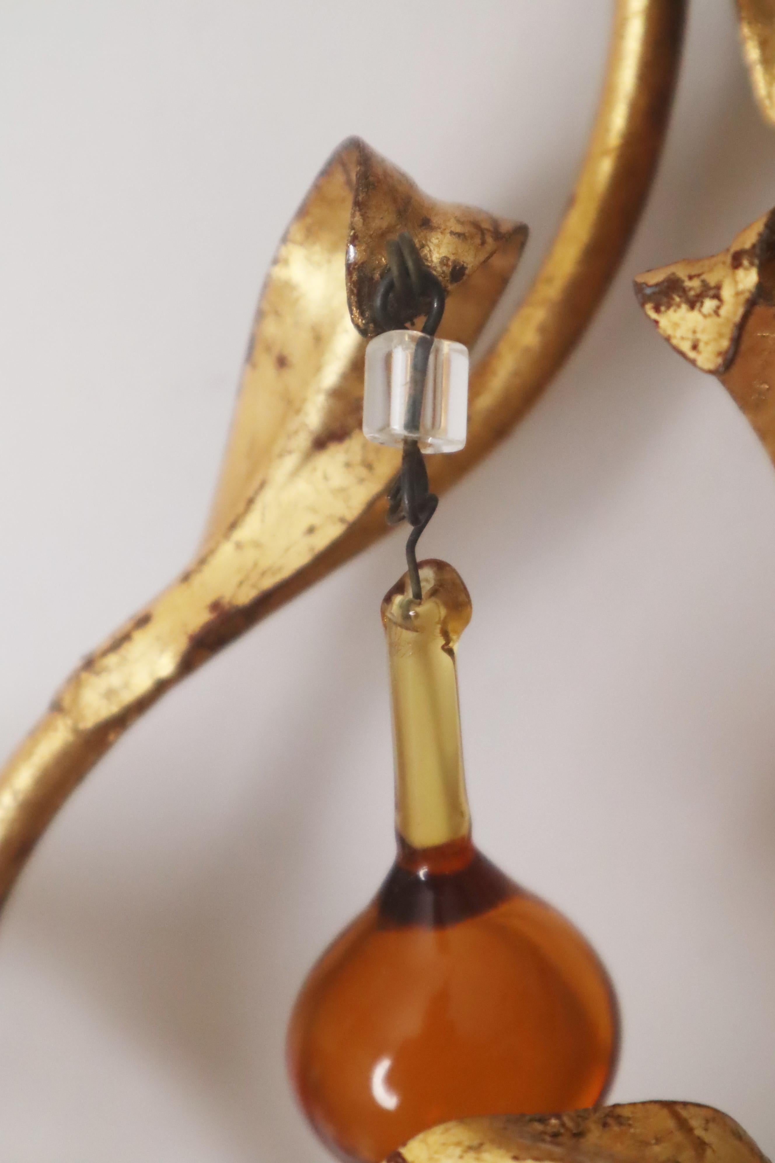 A pair of wall lamps with dropping crystal glass. italy, 1960s For Sale 5