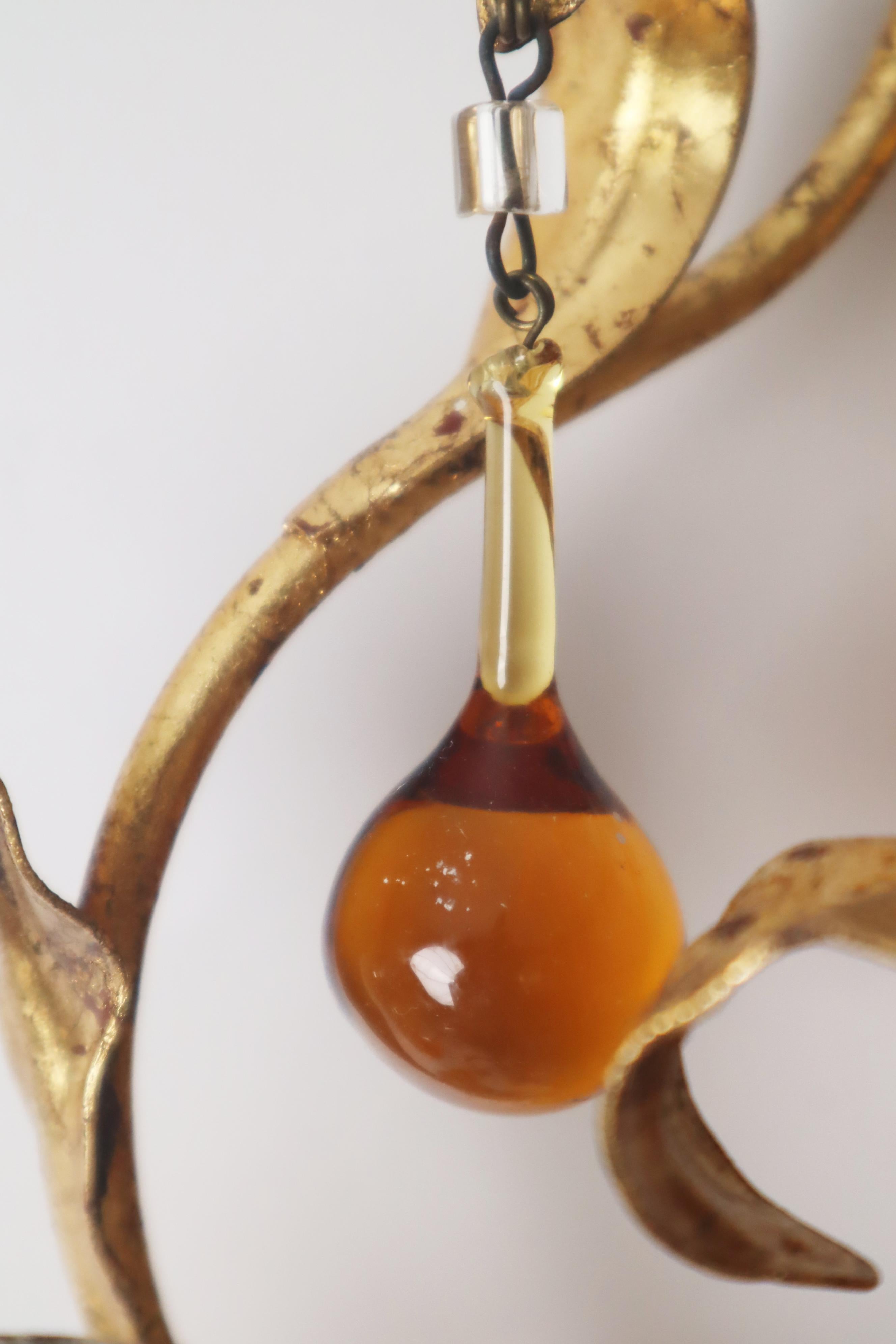 Hand-Crafted A pair of wall lamps with dropping crystal glass. italy, 1960s For Sale
