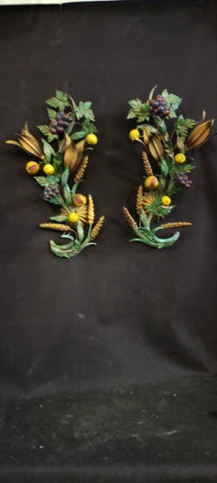 A Pair Of Wall Lights In Enameled Metal, Italian c.70's