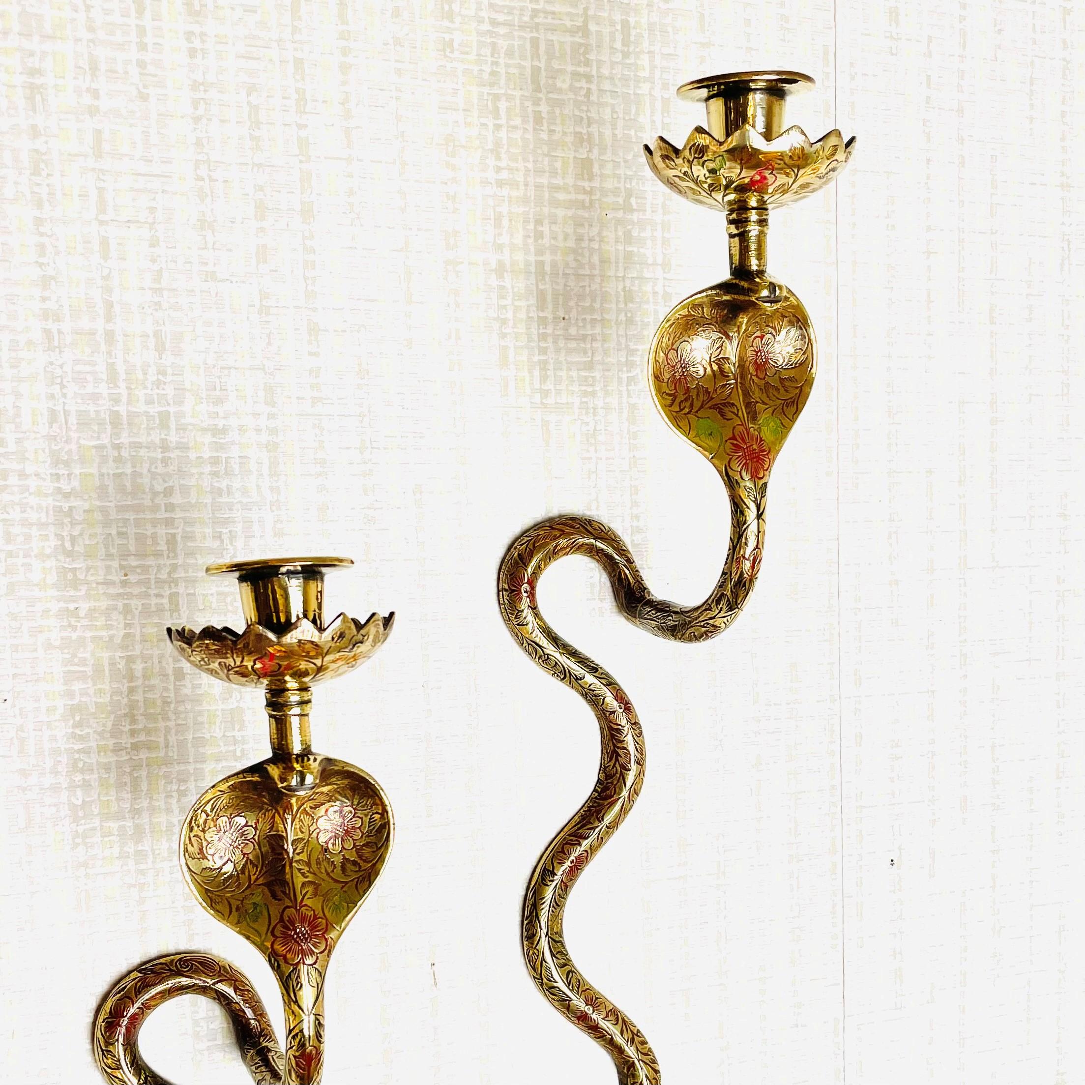 Asian Pair of Wall Lights  in the Shape of a Cobra, Art Deco, 1920s-1930s