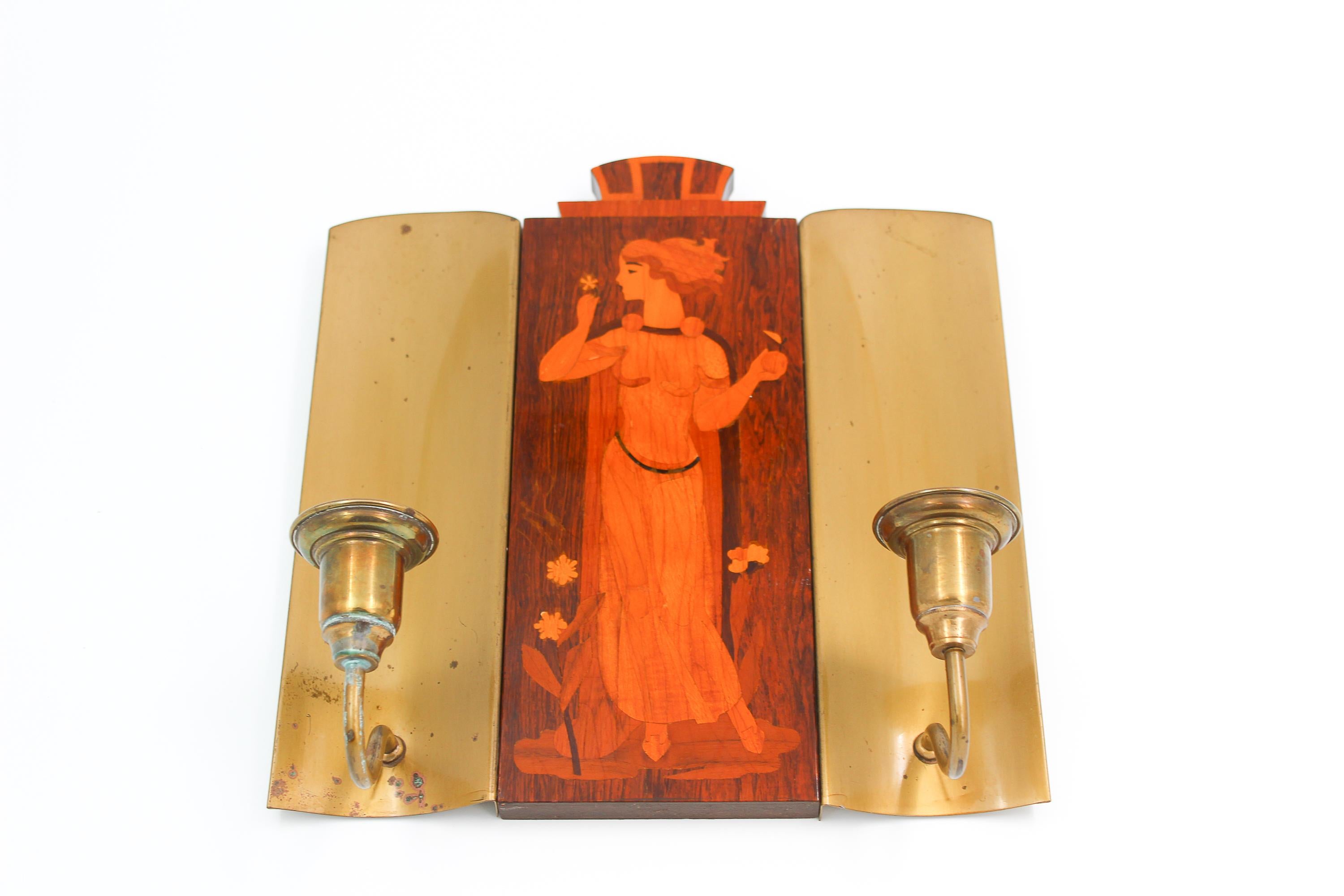 Swedish Pair of Wall Scones by Mjölby Intarsia, Sweden For Sale
