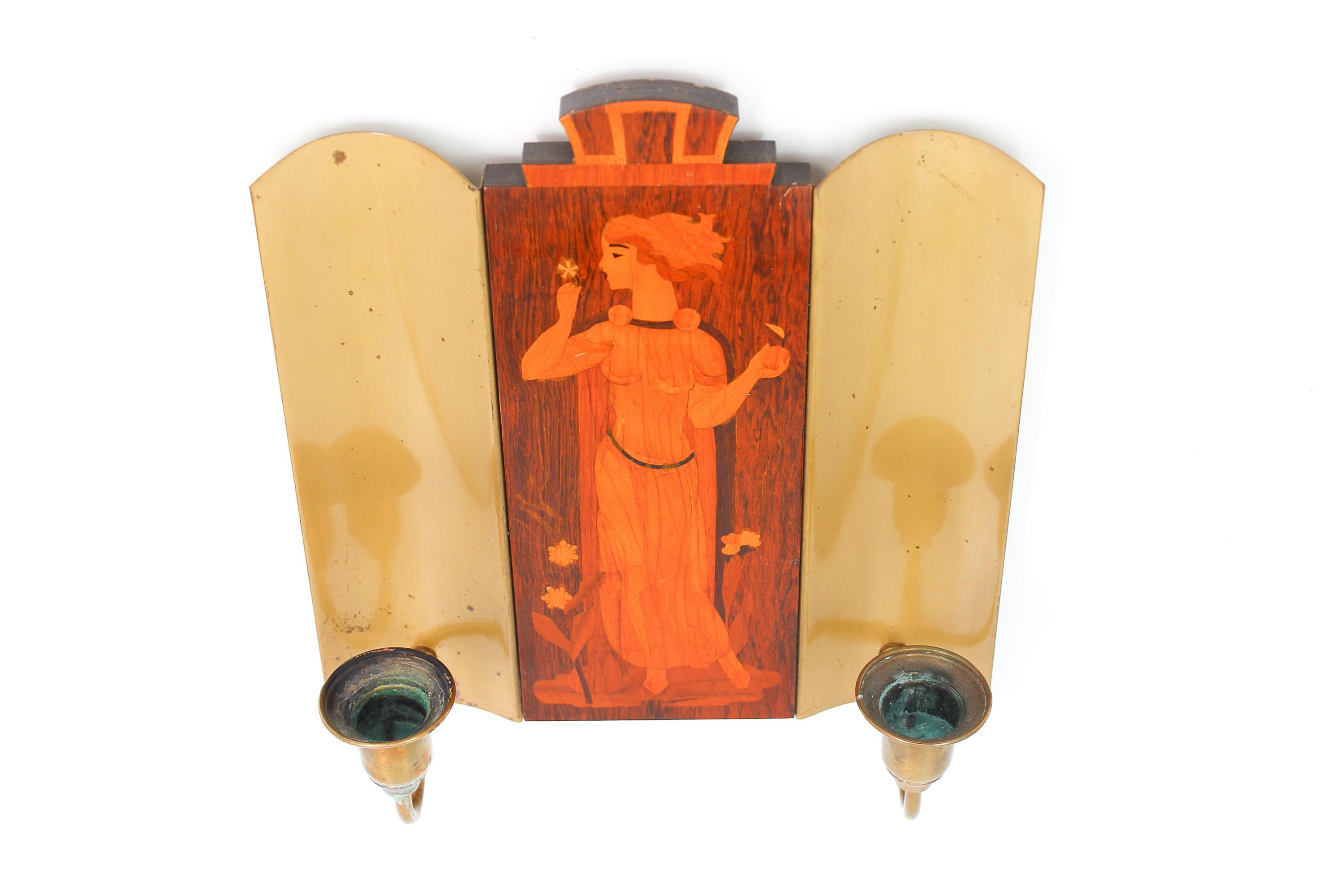 Pair of Wall Scones by Mjölby Intarsia, Sweden In Good Condition For Sale In Malmo, SE