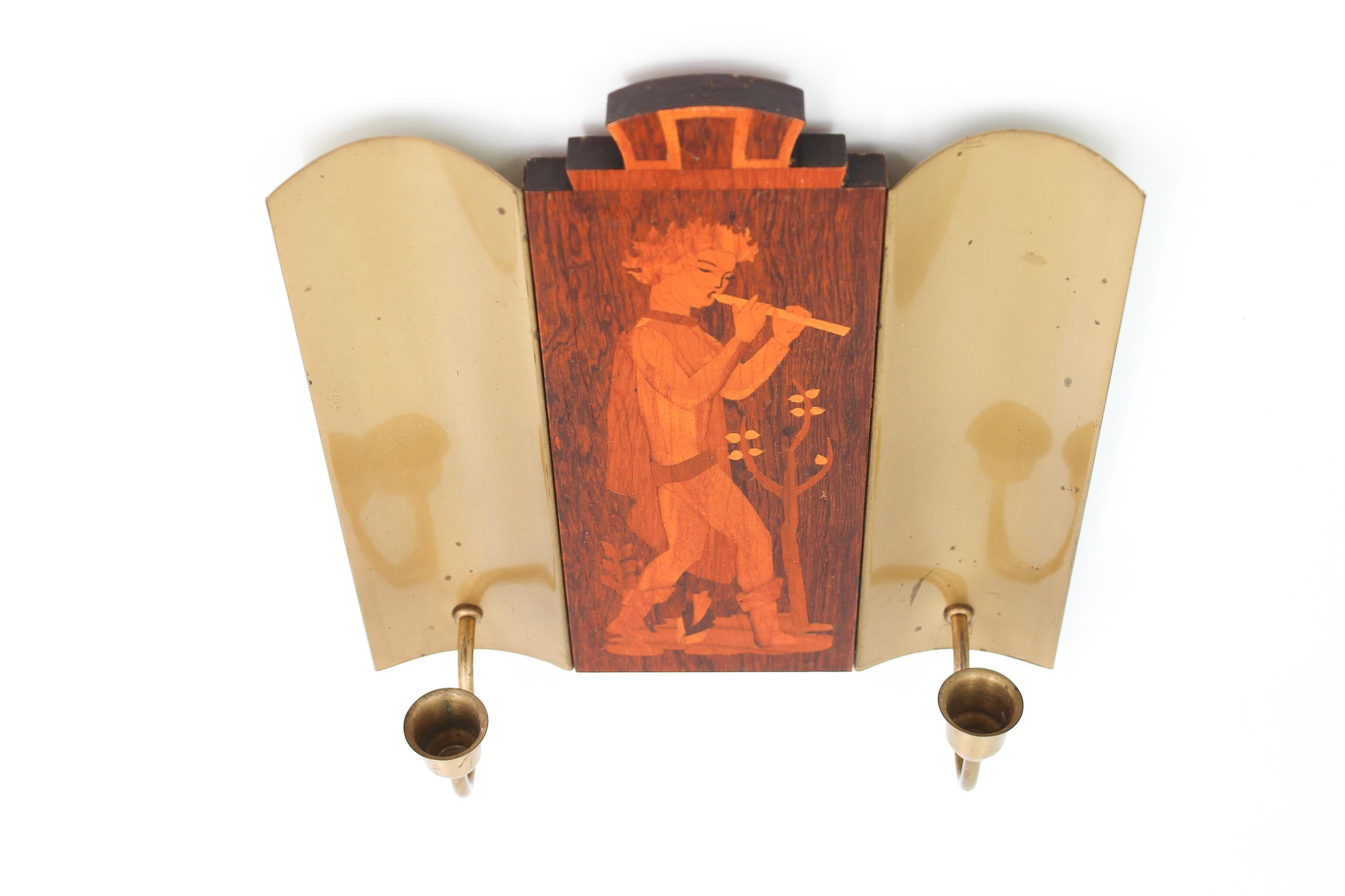 Pair of Wall Scones by Mjölby Intarsia, Sweden For Sale 1
