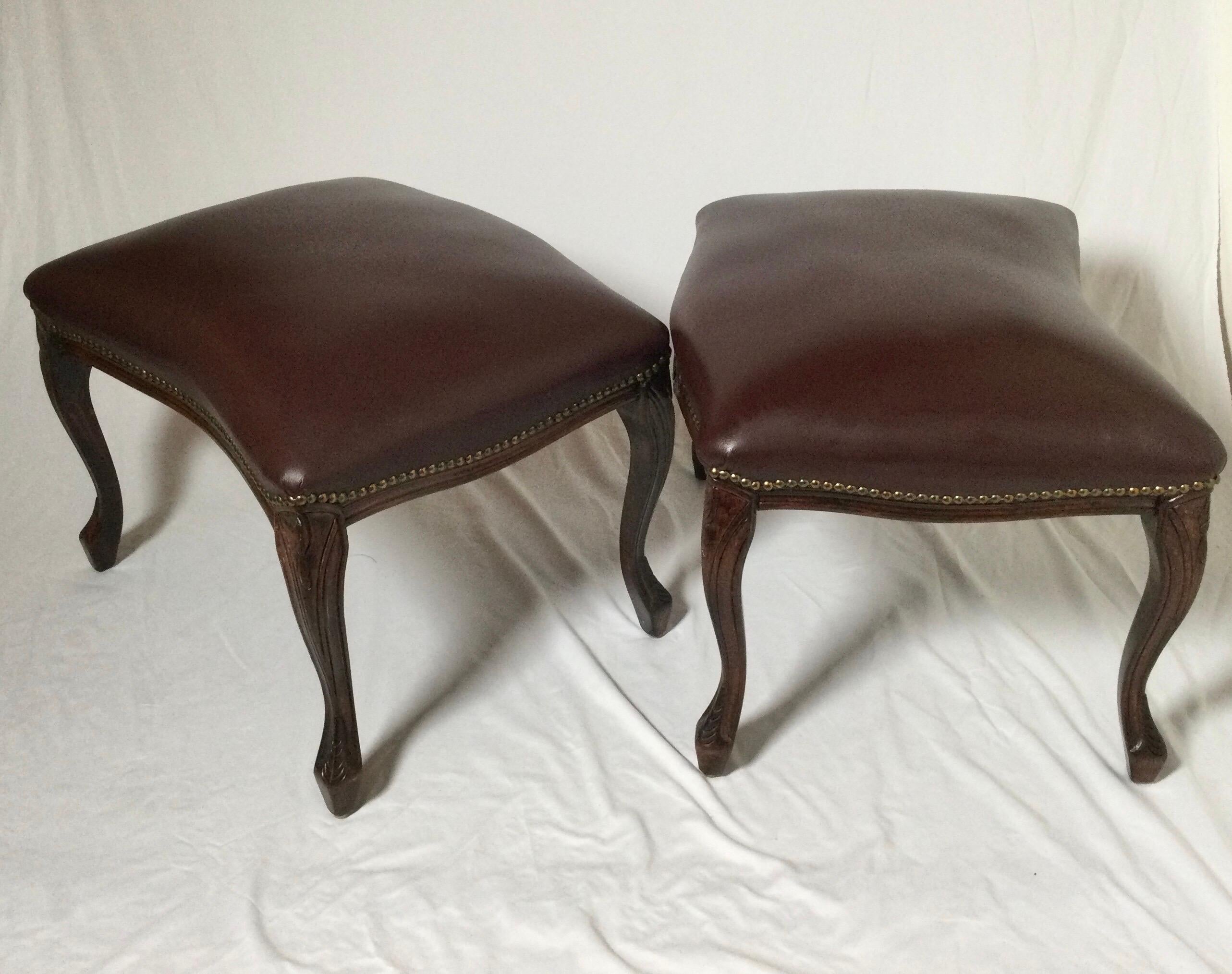 Pair of Walnut and Leather Benches In Excellent Condition In Lambertville, NJ