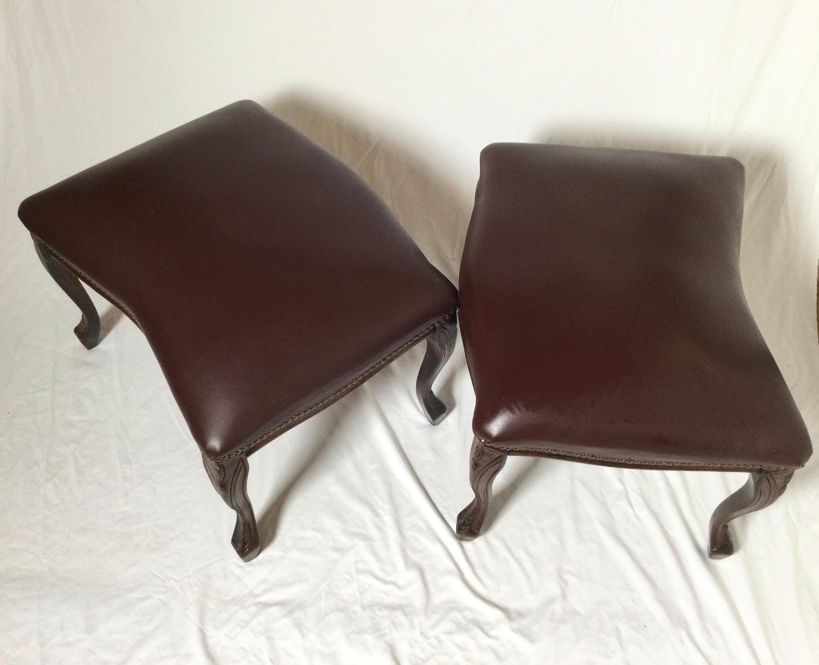 Pair of Walnut and Leather Benches 1