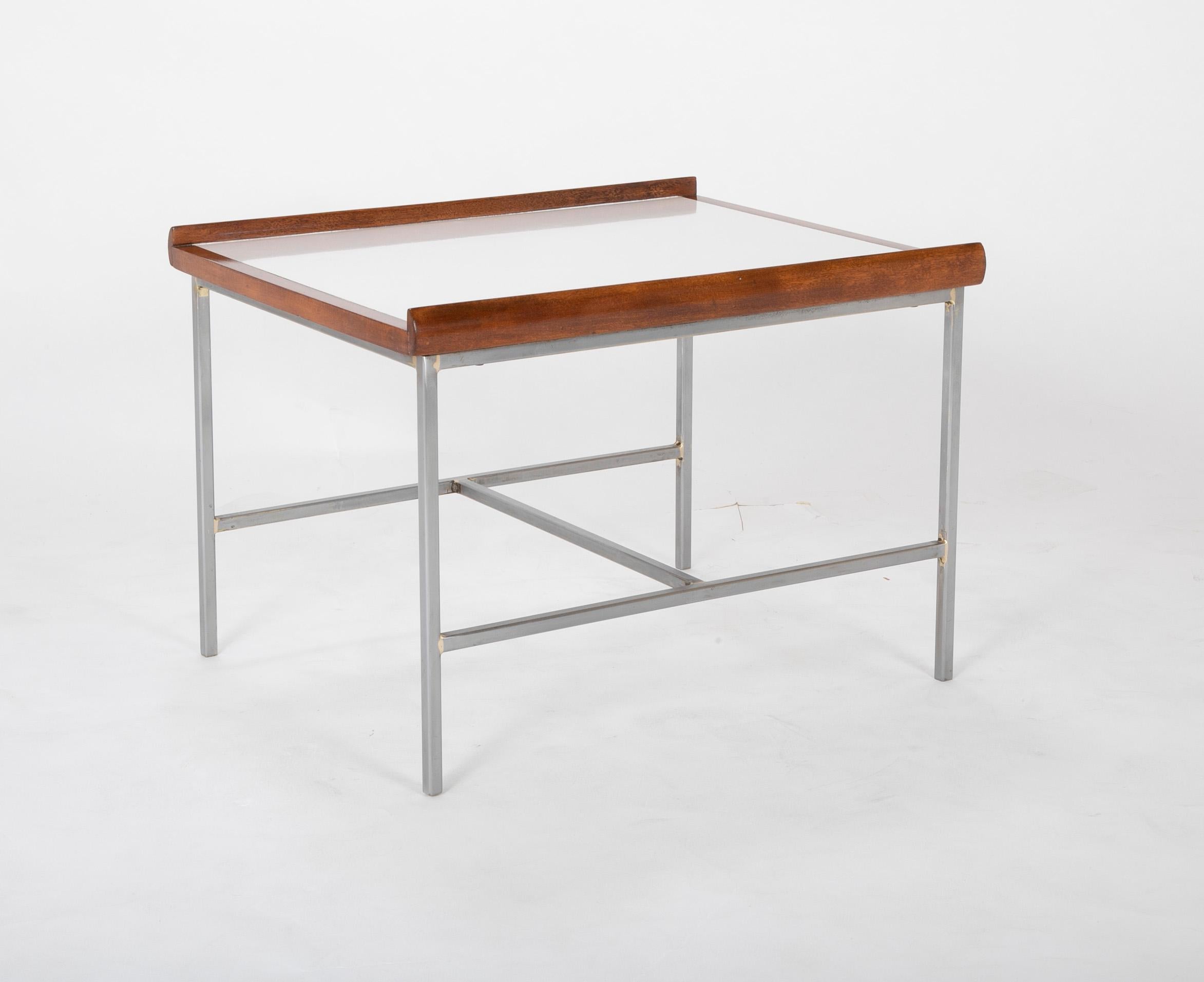 Mid-20th Century Pair of Walnut and Steel Side Tables in the Manner of Paul McCobb