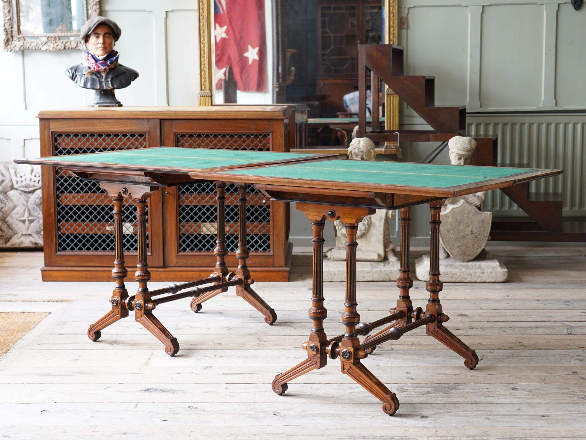Pair of Walnut Gaming Tables by Lamb of Manchester In Good Condition In Conwy, GB