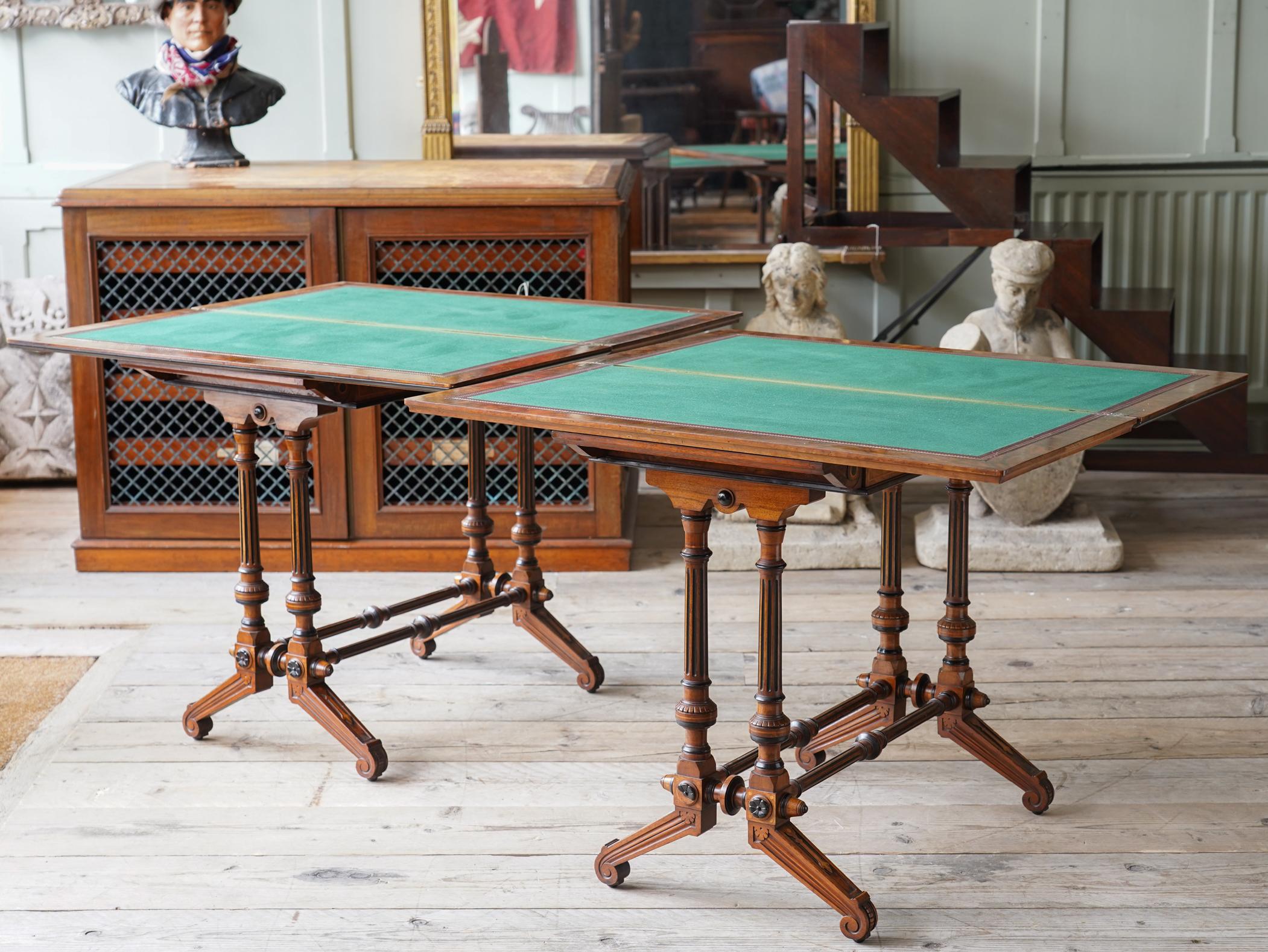 19th Century Pair of Walnut Gaming Tables by Lamb of Manchester