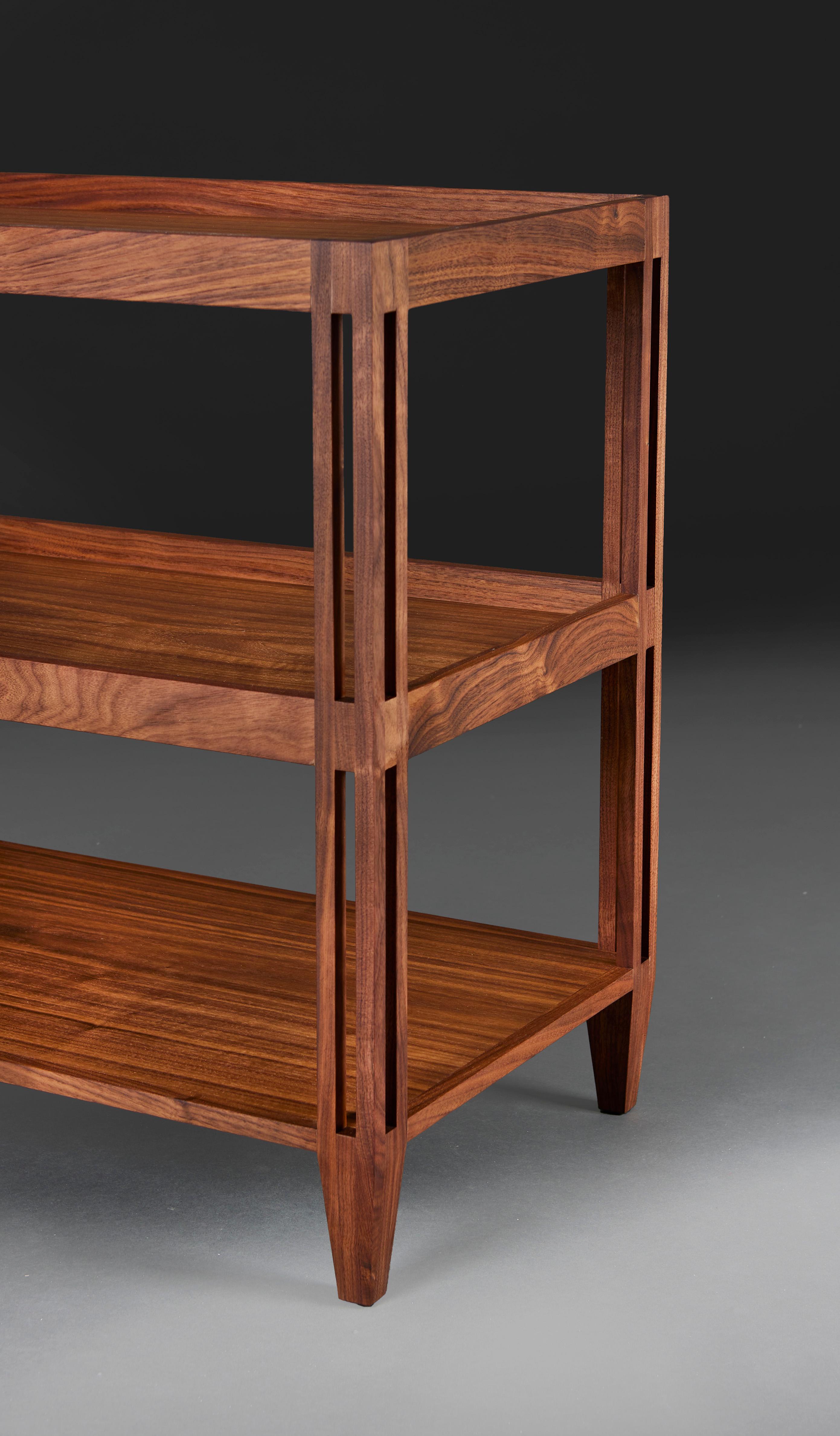 A Pair of Walnut Three Tier Etageres with Pierced Legs In New Condition For Sale In London, GB