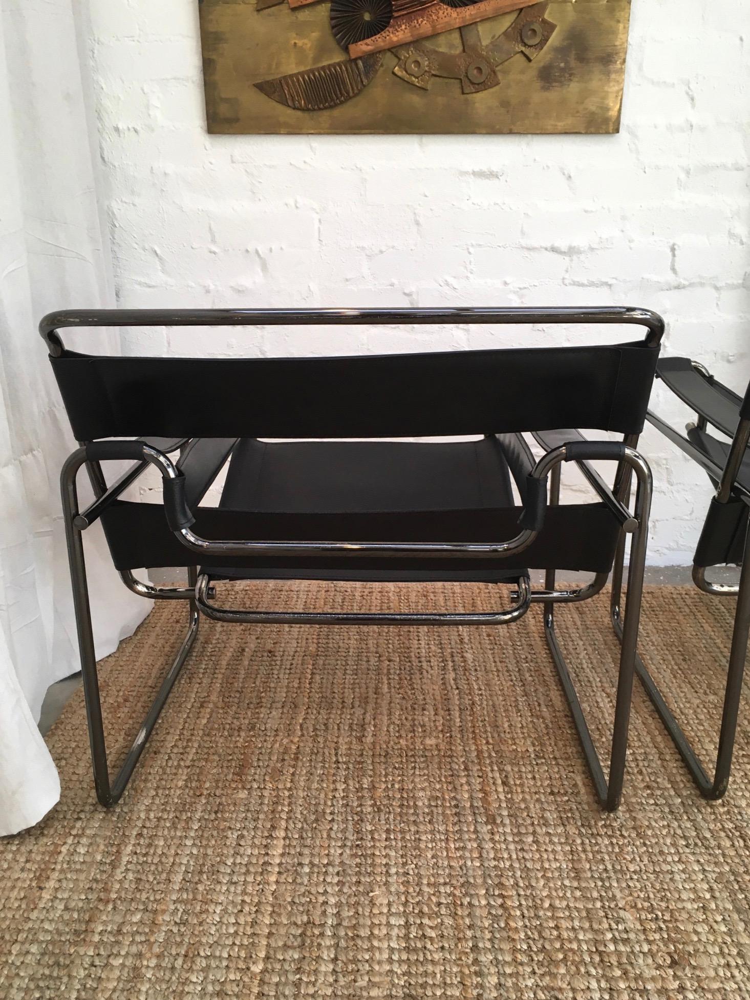 Pair of Wassily Chairs with Anodised Black Frames, Italy, 1980s In Fair Condition In Melbourne, AU