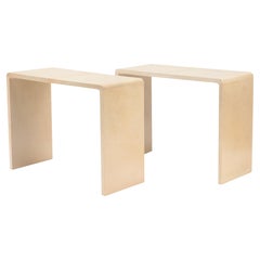 Pair of Waterfall Design Parchment Console Tables, Contemporary