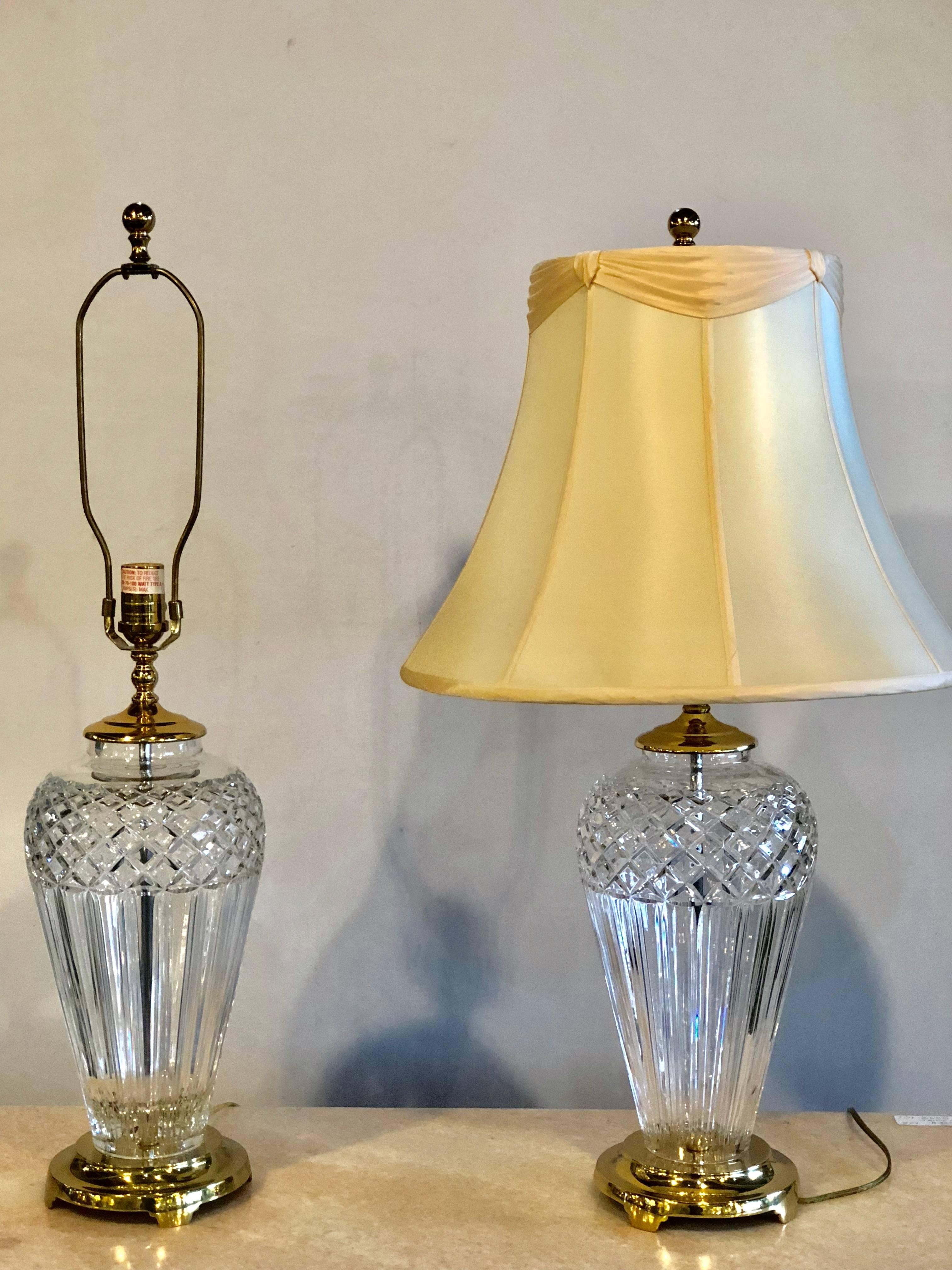 Pair of Waterford Crystal Signed Table Lamps with Stunning Custom Shades 3