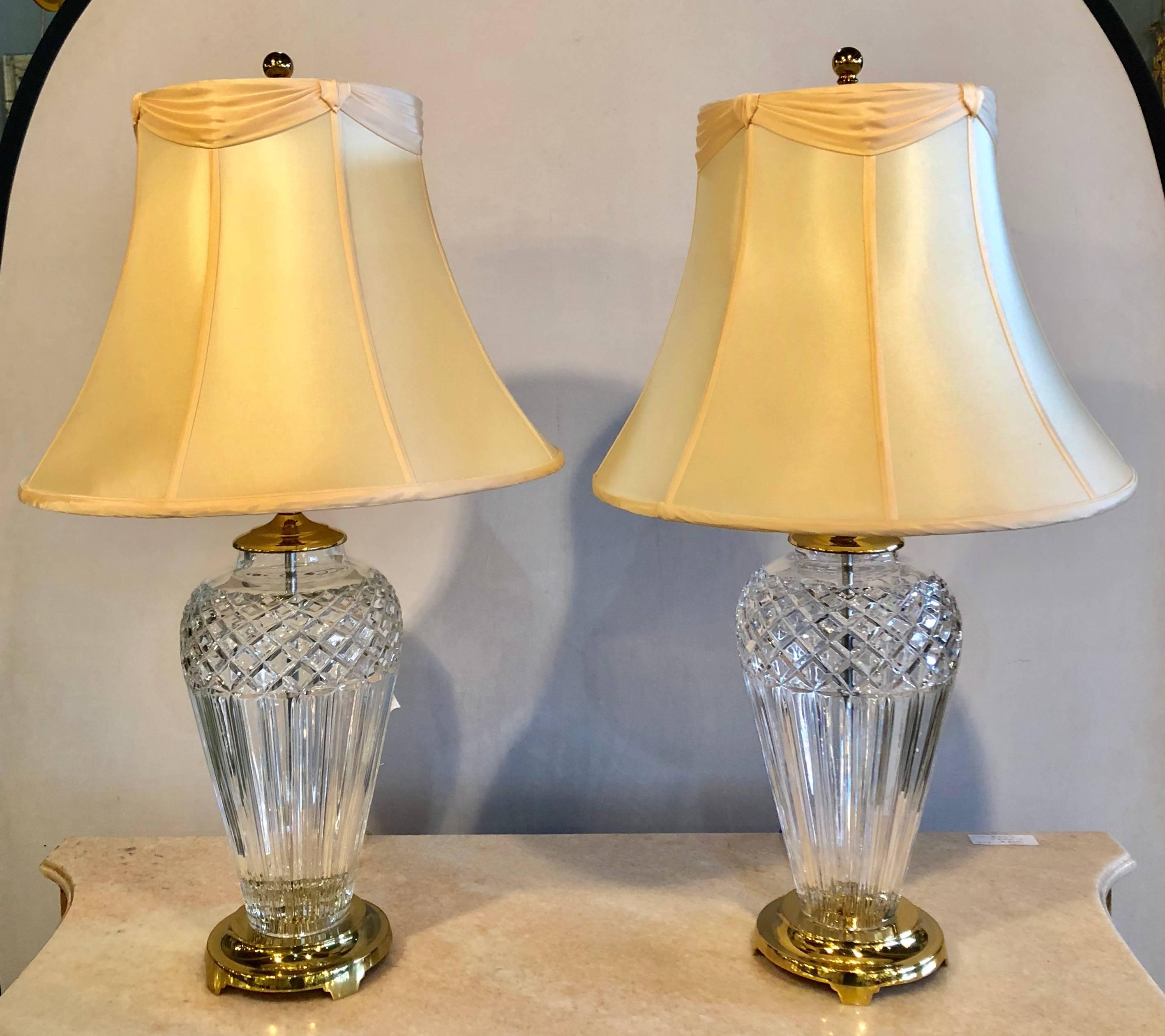 Pair of Waterford Crystal Signed Table Lamps with Stunning Custom Shades 7