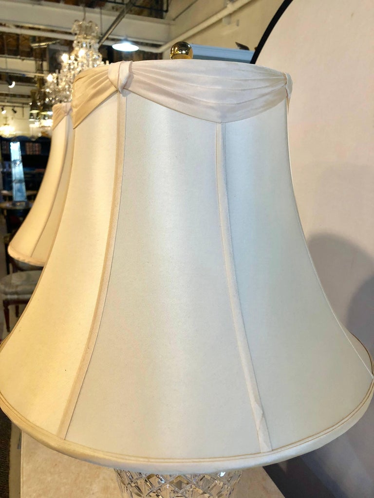 Pair of Waterford Crystal Signed Table Lamps with Stunning Custom Shades at 1stDibs
