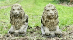 A Pair of Weathered Guardian Lions   The Lions are fully sculpted in the round