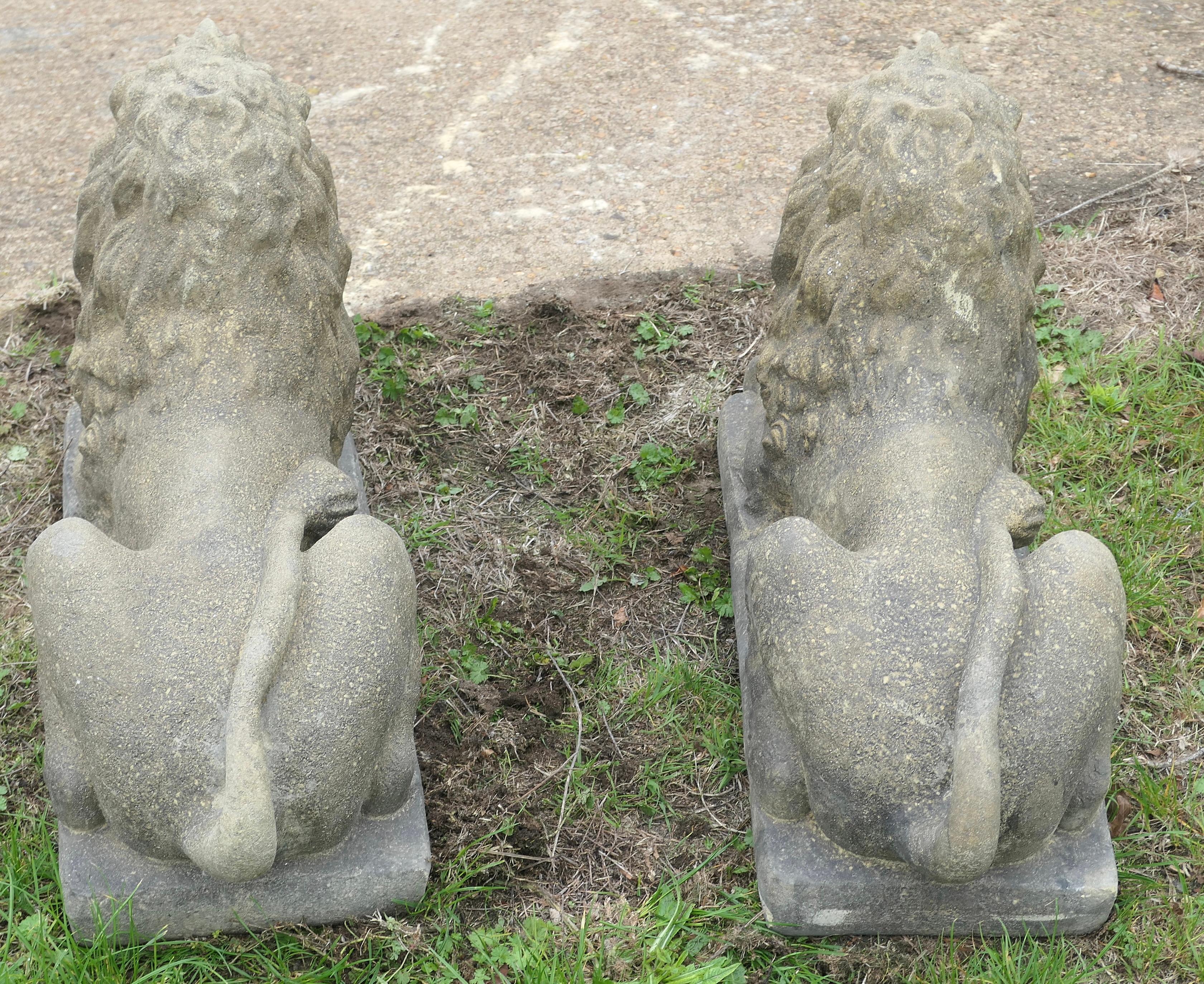 Una coppia di leoni guardiani esposti alle intemperie   I Leoni sono completamente scolpiti a tutto tondo in vendita 1