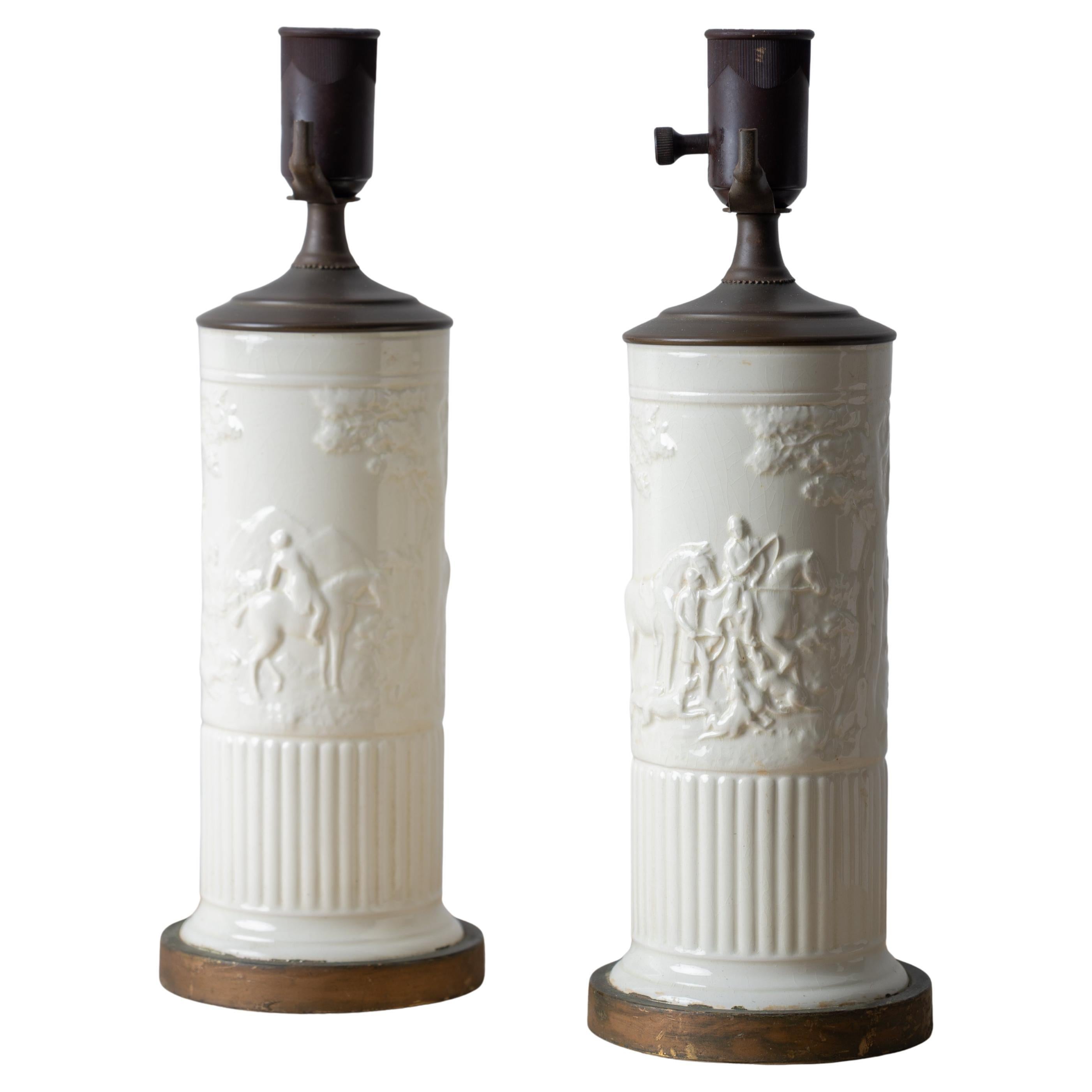 A Pair of Wedgwood Devonshire Fox Hunt Lamps, c.1950s For Sale