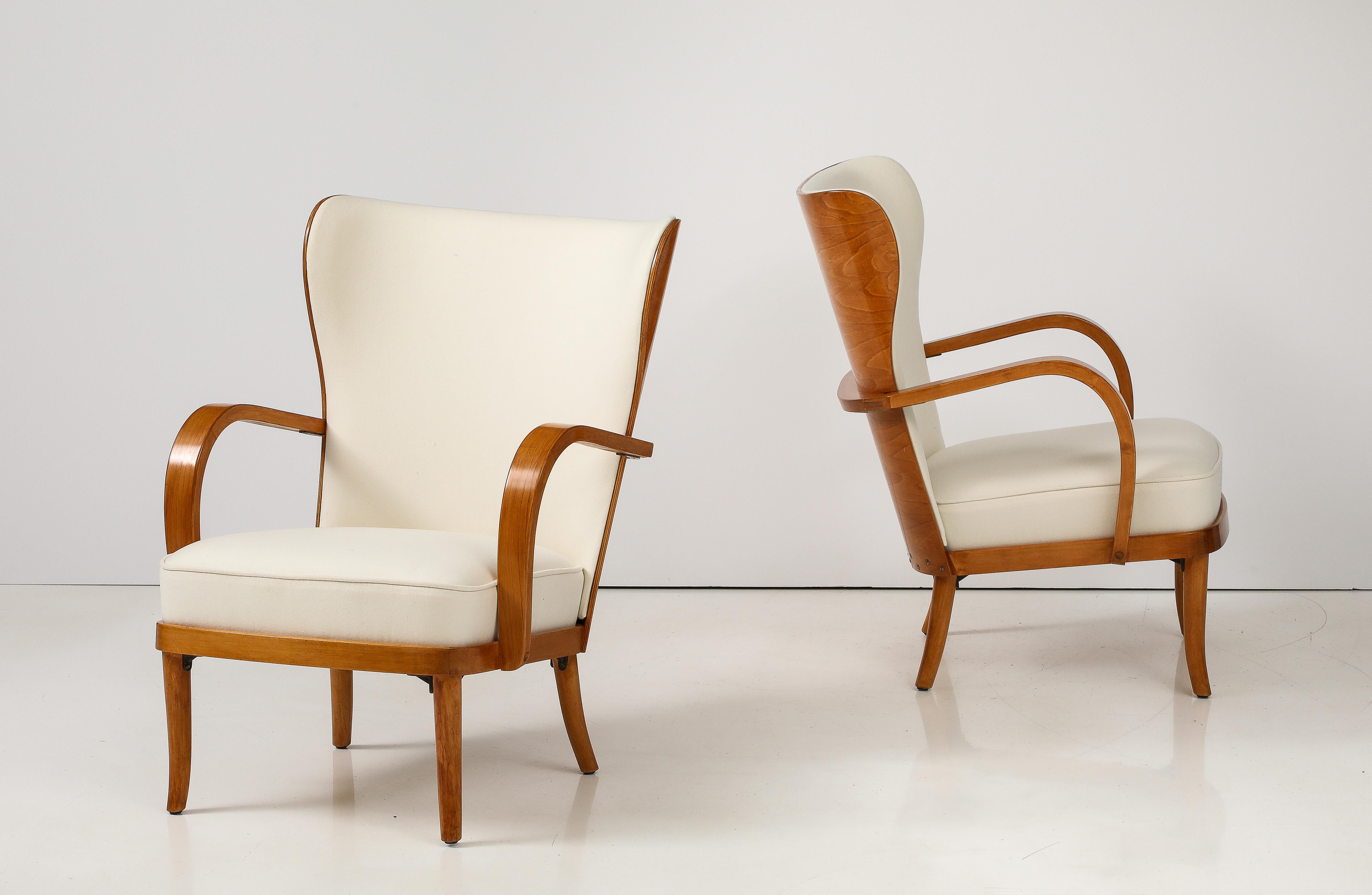 Elm A Pair of Werner West Open Armchairs, Circa 1930s