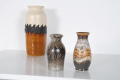 A Pair of West German Pottery Lava Vases in Earthy Vibrant Tones - Shelf Art