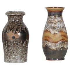 A Pair of West German Pottery Lava Vases in Earthy Vibrant Tones - Shelf Art