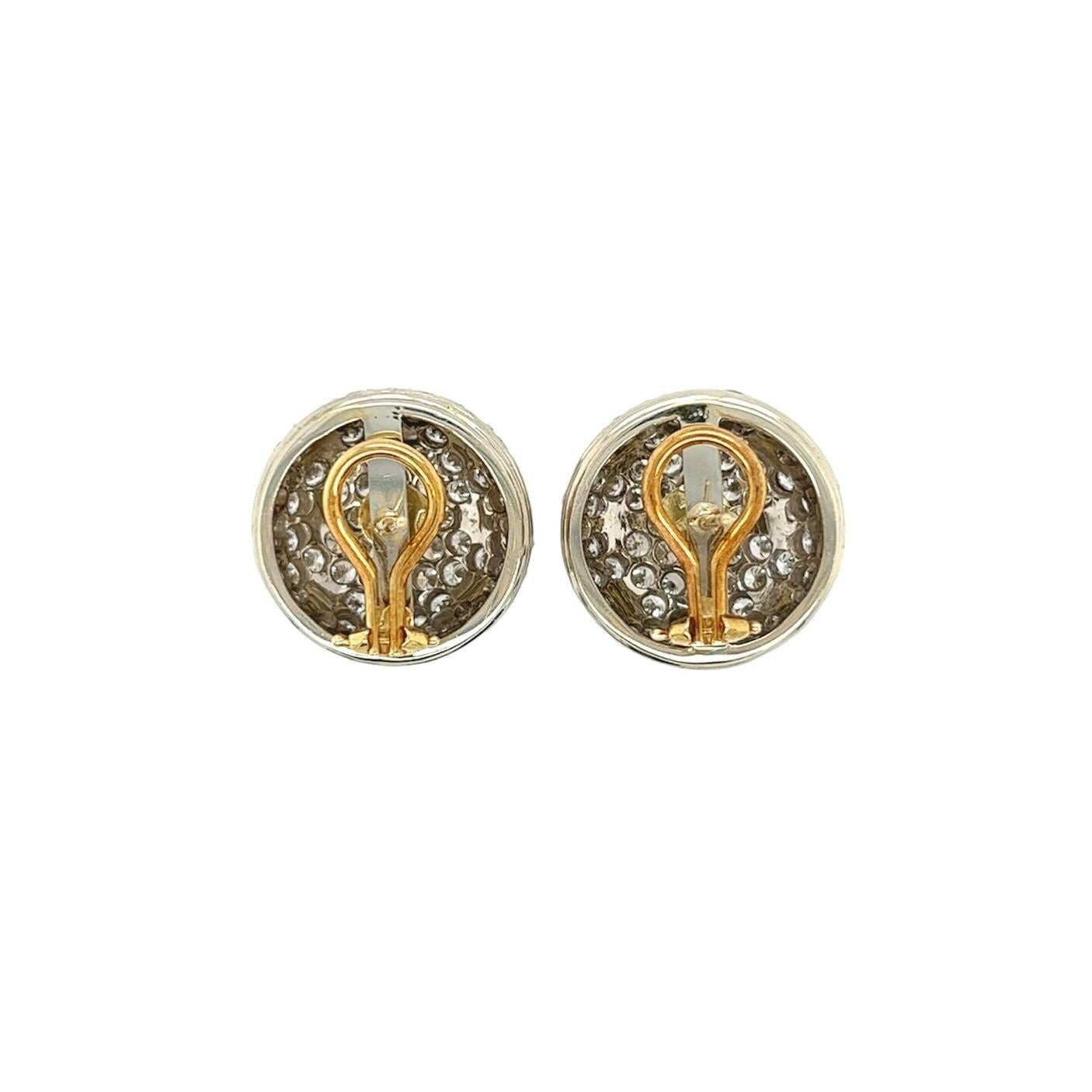 Round Cut A Pair of White and Yellow Gold and Diamond Bombe' Button Earrings For Sale